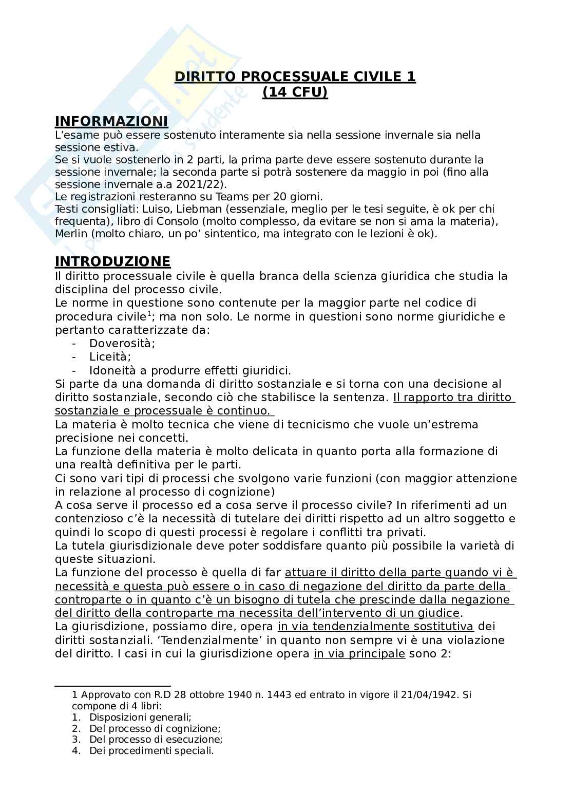Diritto processuale civile 1 Pag. 1