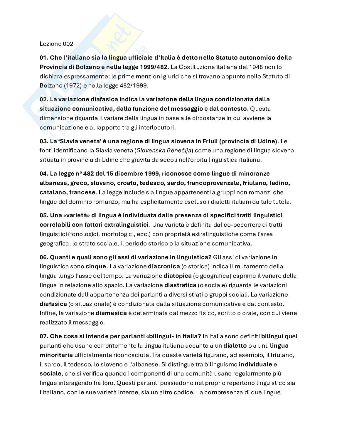 Linguistica italiana: moduli 002-048 Pag. 1