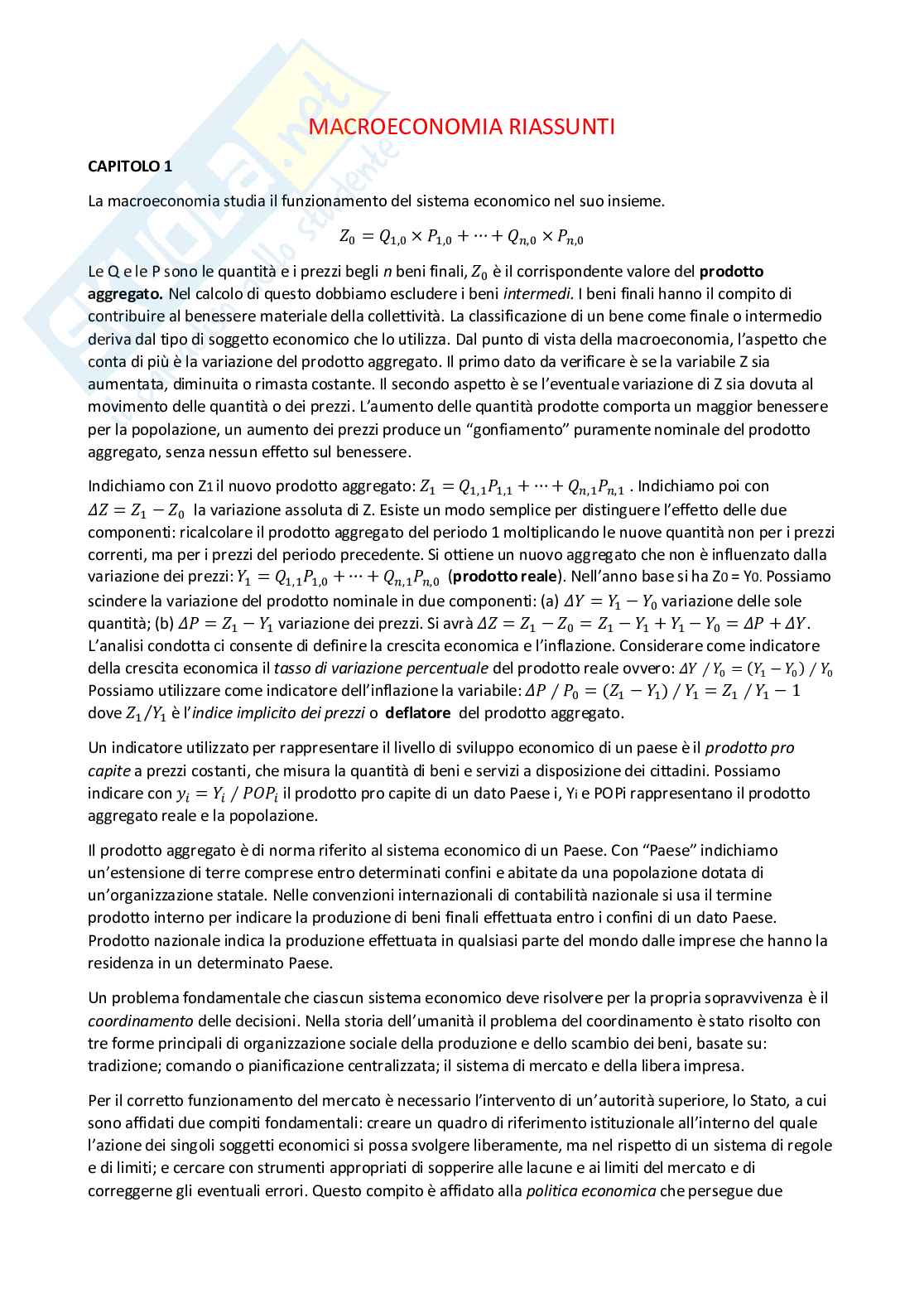 Riassunto esame Economia Politica, prof. Parello, libro consigliato Economia Politica, Parello Pag. 1