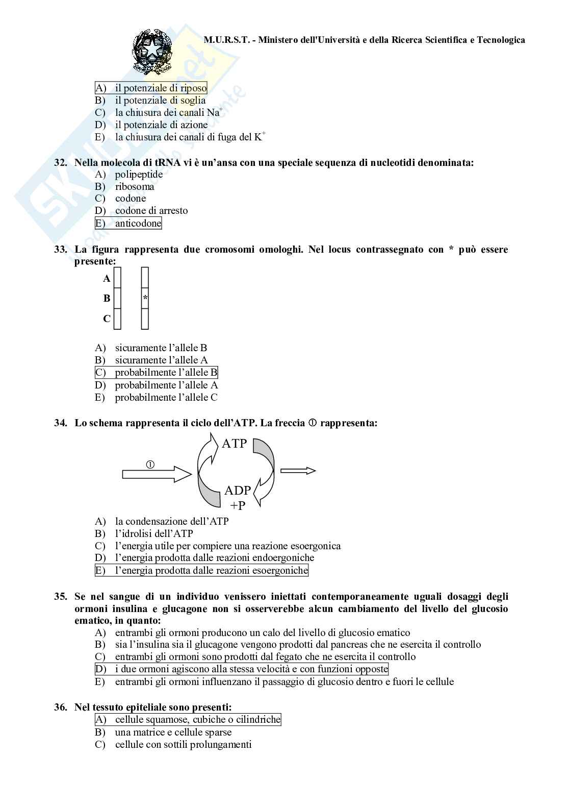 2001 Odontoiatria: test di ammissione Pag. 11