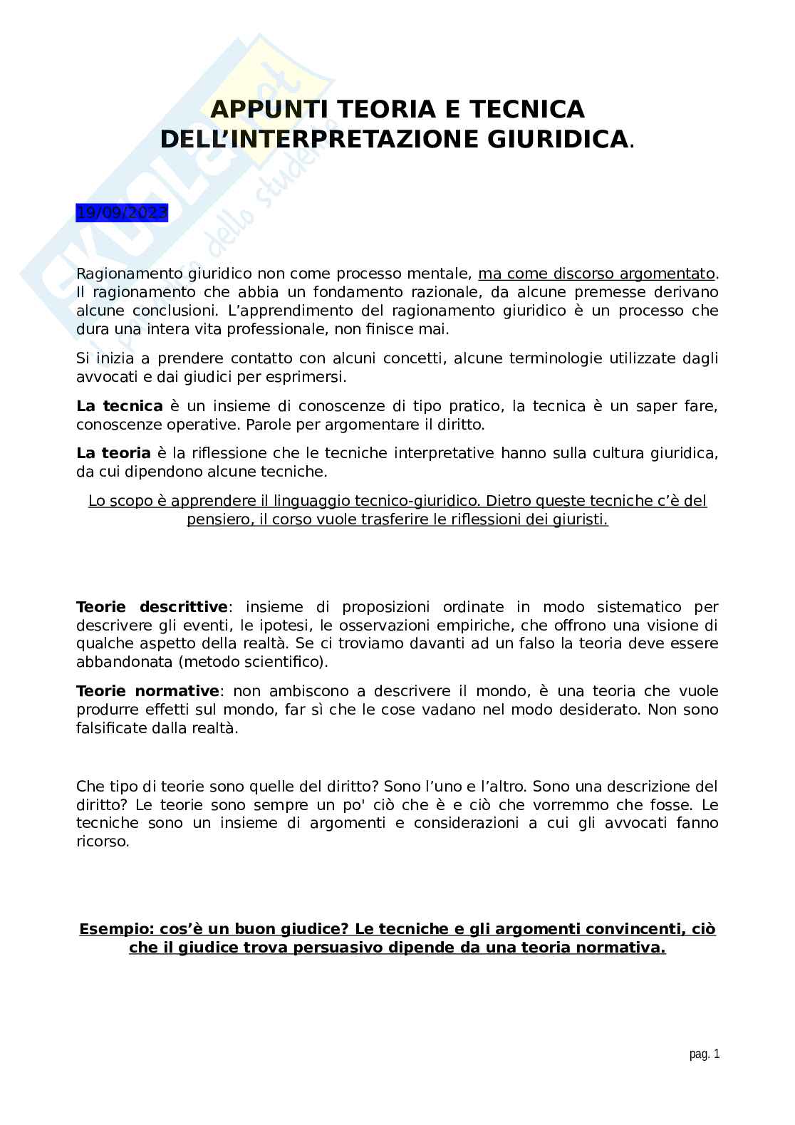 Riassunto esame Teoria e tecnica dell'interpretazione giuridica, Prof. Itzcovich Giulio, libro consigliato L'interpretazione dei documenti normativi, Riccardo Guastini Pag. 1