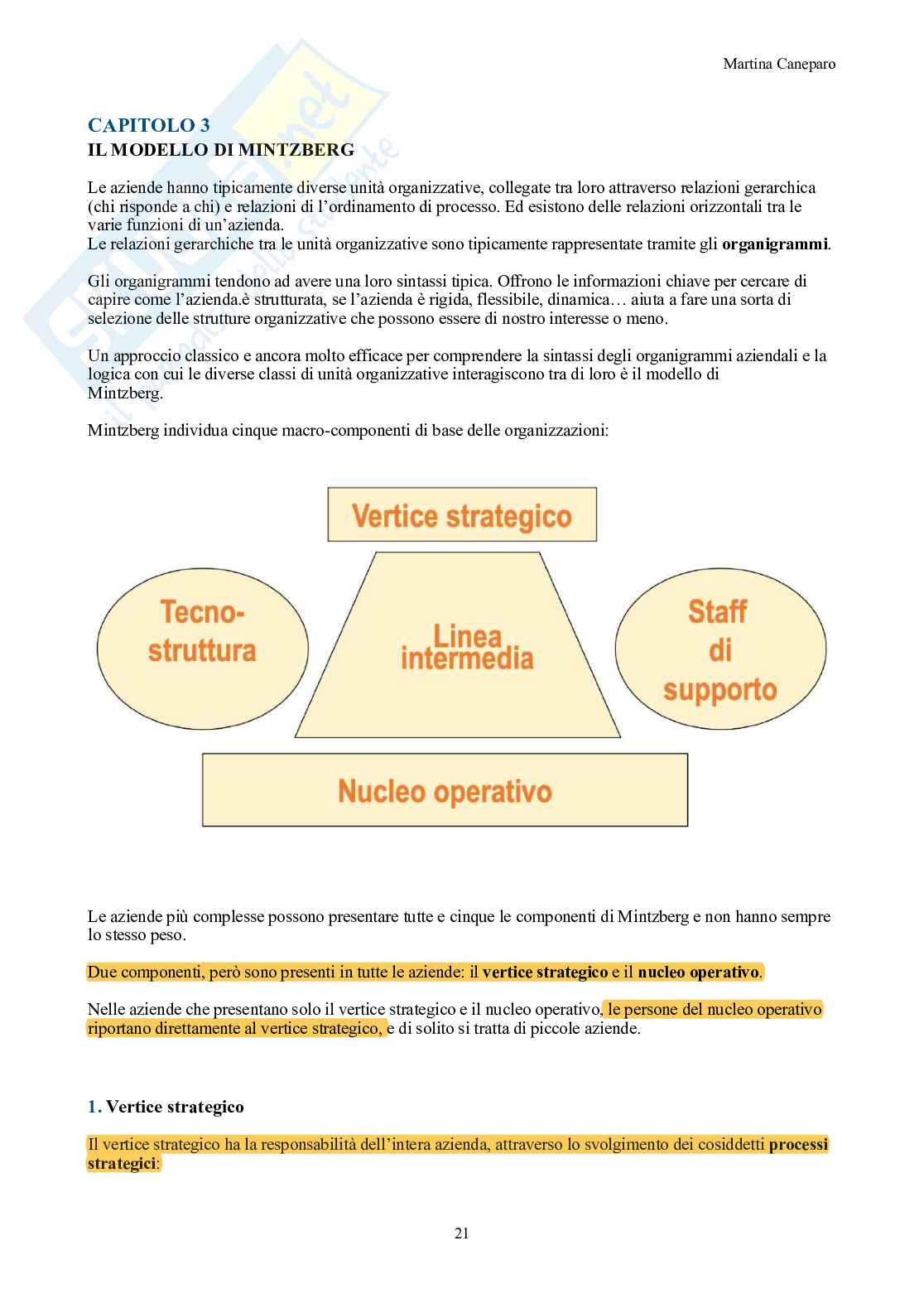 Organizzazione aziendale – Teoria completa in 9 capitoli (canvas, Mintzberg, forme) Pag. 21