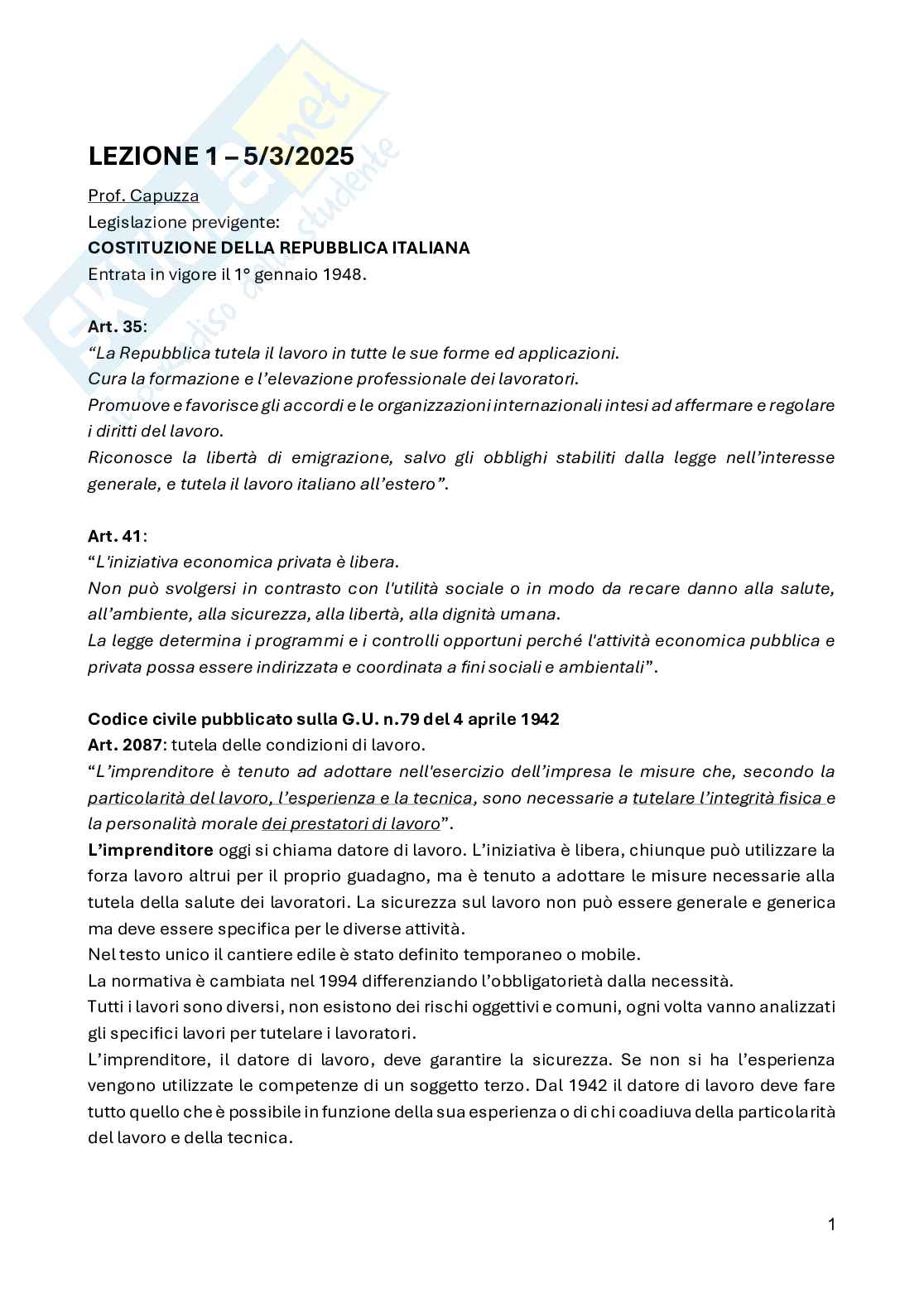 Appunti Organizzazione del cantiere Pag. 1