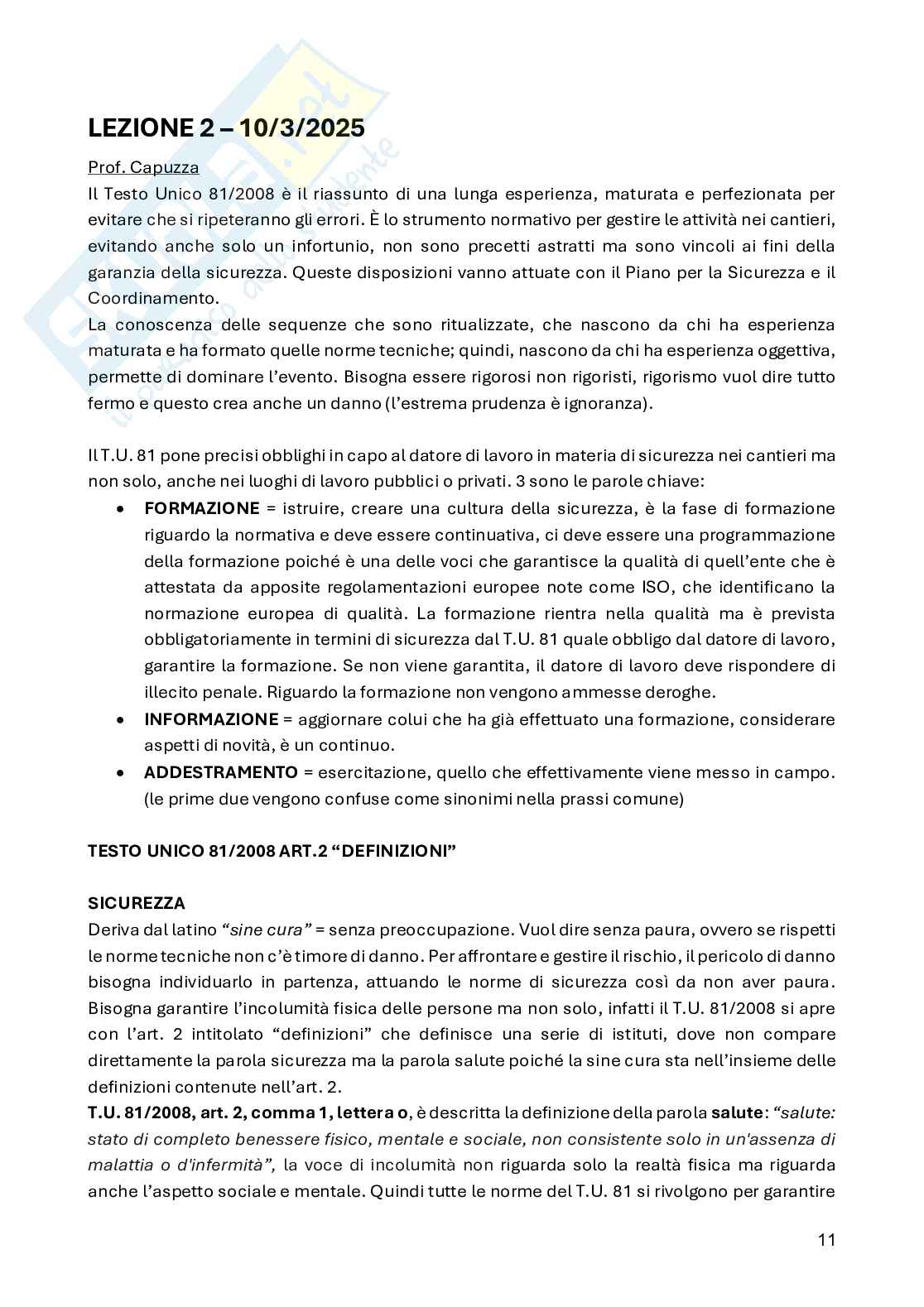 Appunti Organizzazione del cantiere Pag. 11