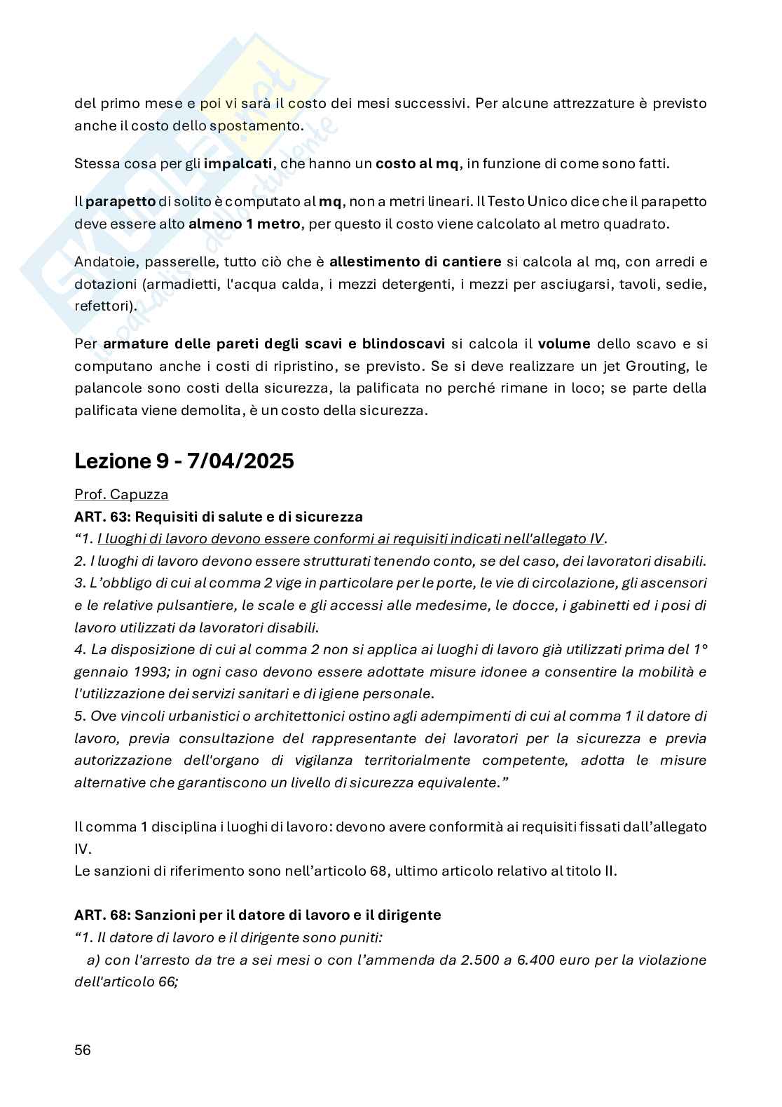 Appunti Organizzazione del cantiere Pag. 56