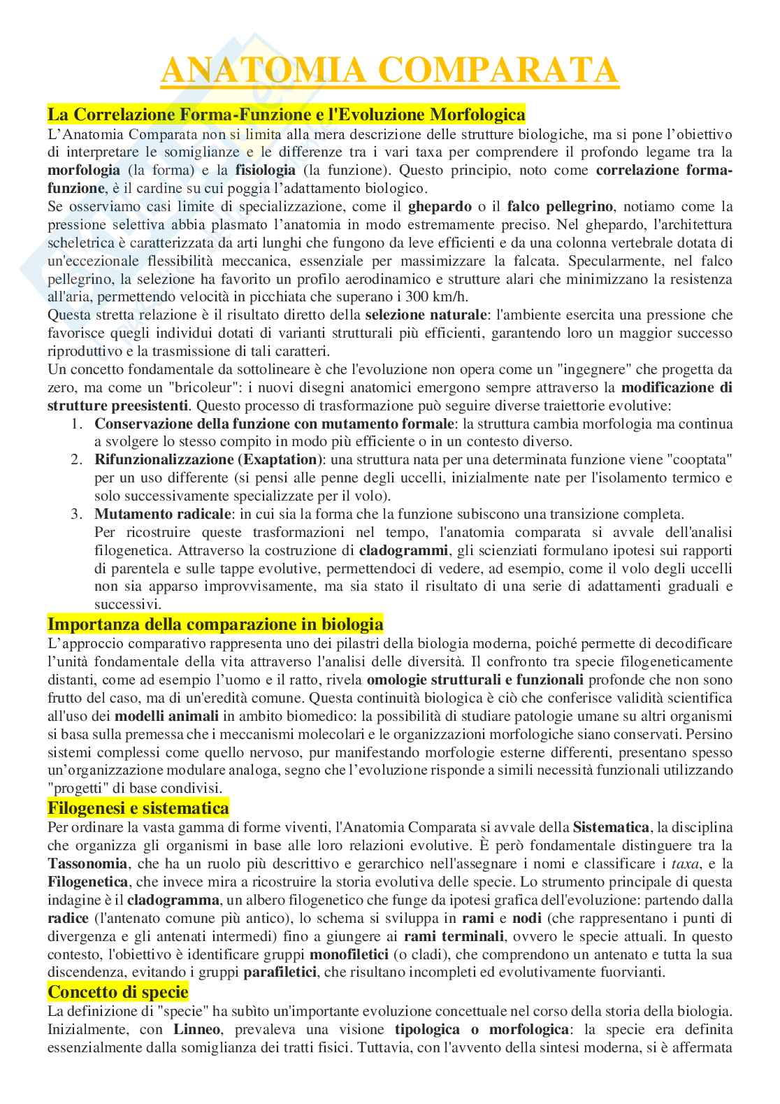 Appunti per l’orale di Anatomia comparata con laboratorio Pag. 1