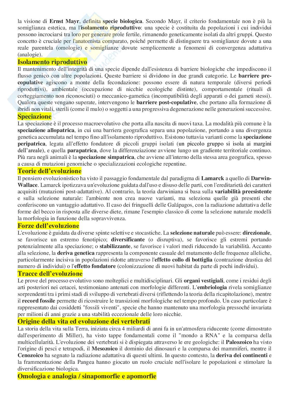 Appunti per l’orale di Anatomia comparata con laboratorio Pag. 2