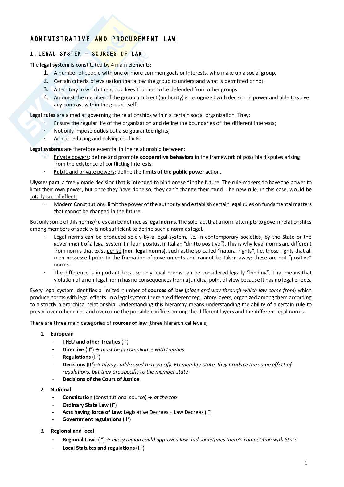 Administrative and Procurement LAW - Riassunti corso Pag. 1