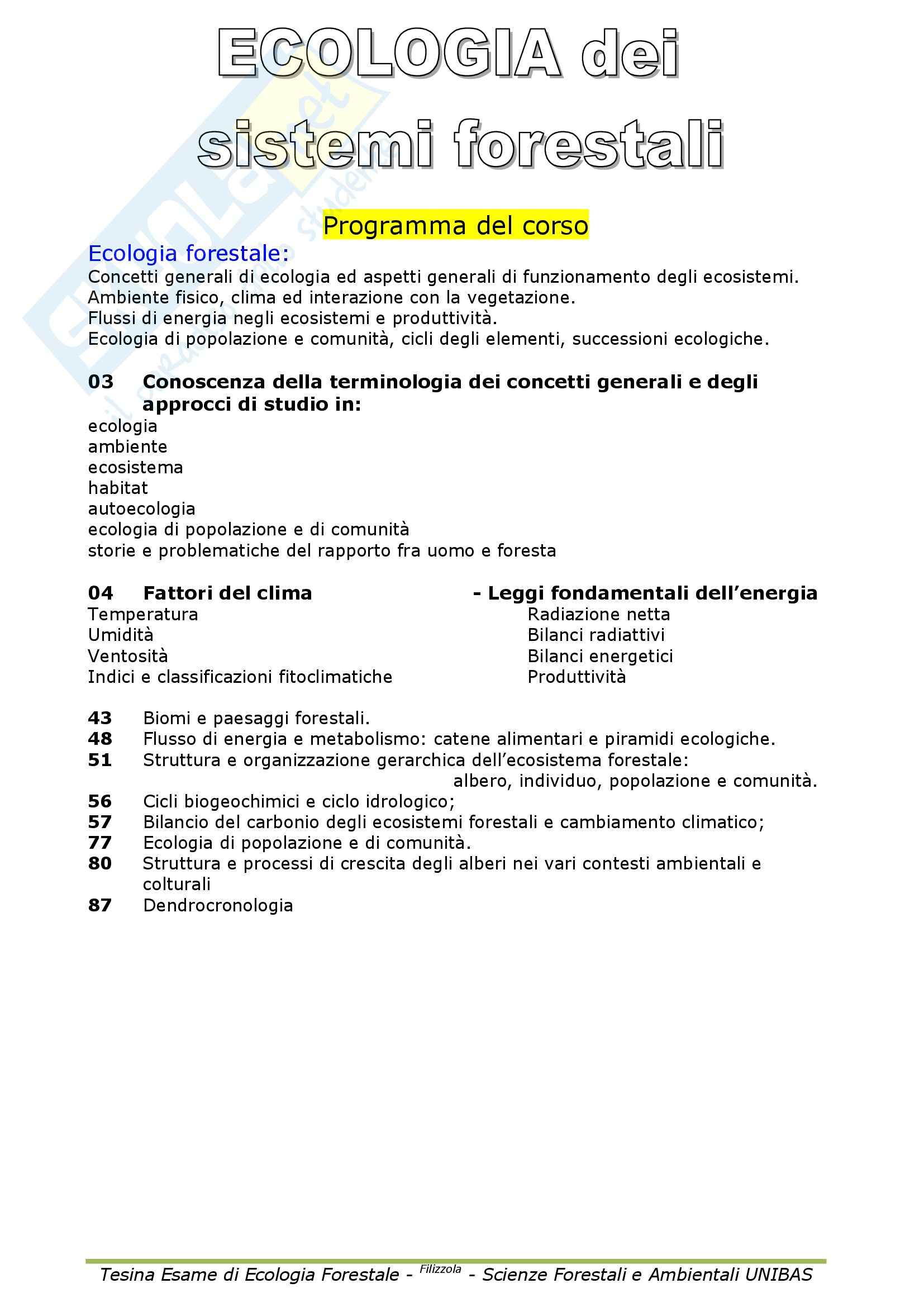 Ecologia  dei sistemi forestali - Appunti Pag. 1