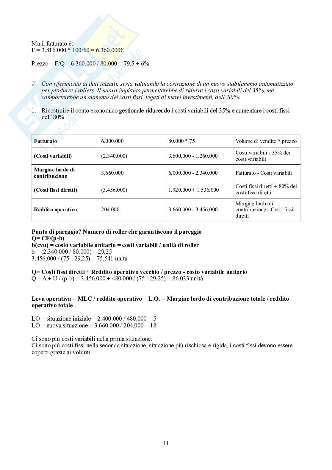 Controllo di gestione – Parte 2 – Esercitazioni e casi svolti (Tree, Rolling, Sedital) Pag. 11