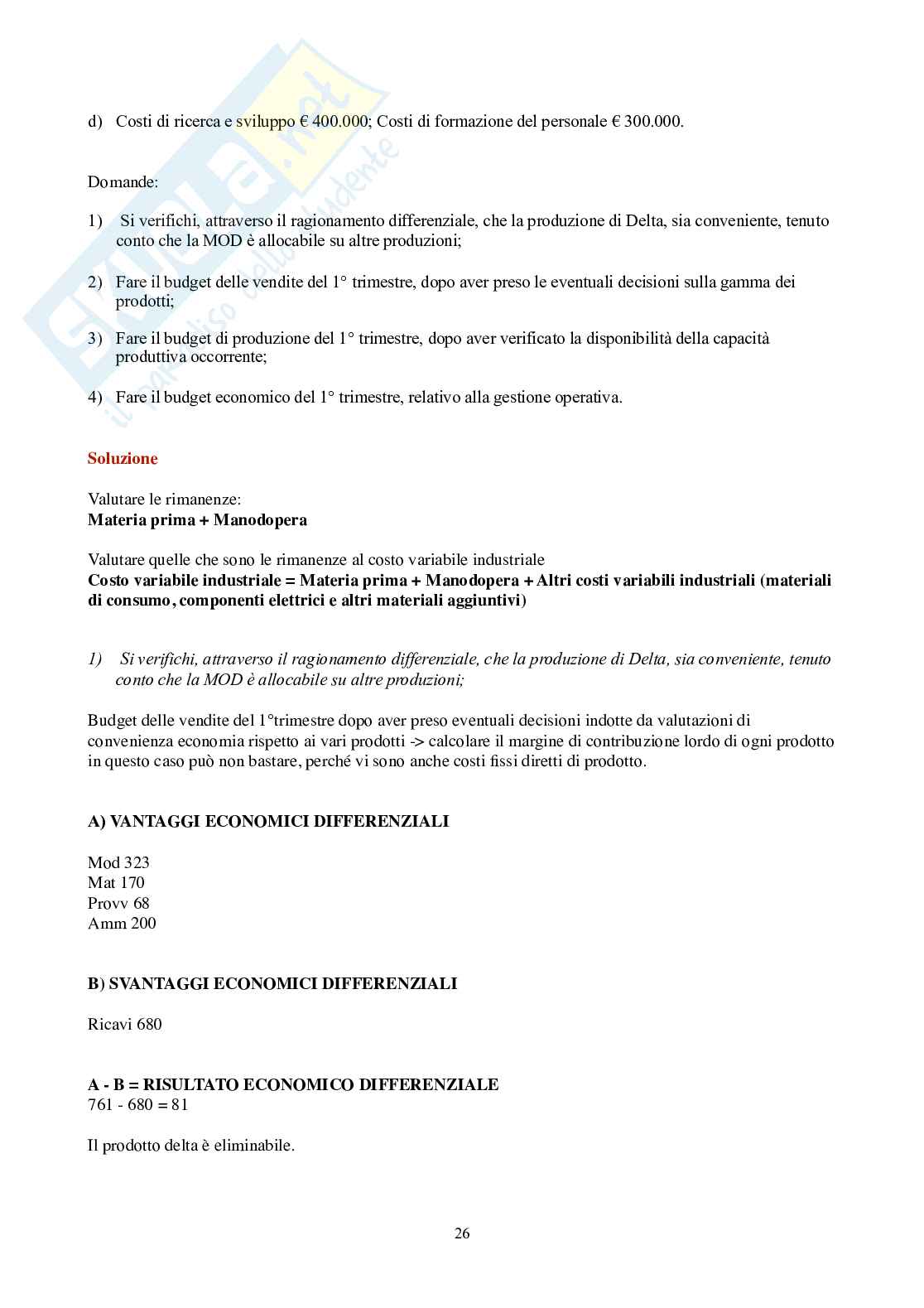 Controllo di gestione – Parte 2 – Esercitazioni e casi svolti (Tree, Rolling, Sedital) Pag. 26