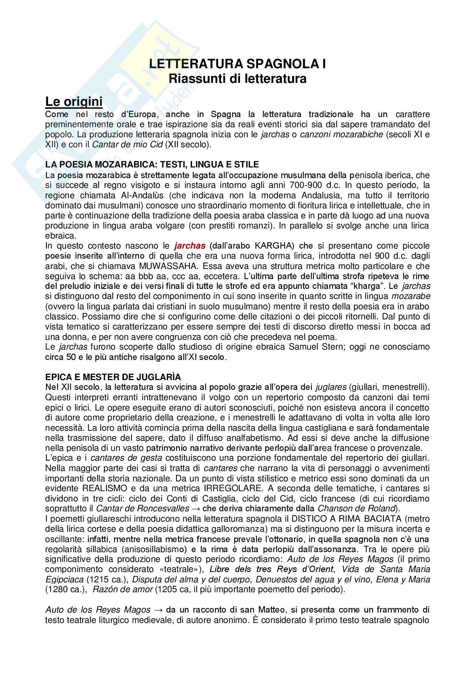 Riassunto esame Spagnolo, prof. Tomassetti, libro consigliato Dal Cid