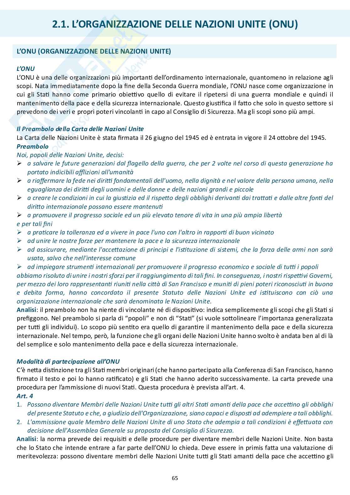 Appunti delle lezioni di Diritto internazionale - ONU   Pag. 2