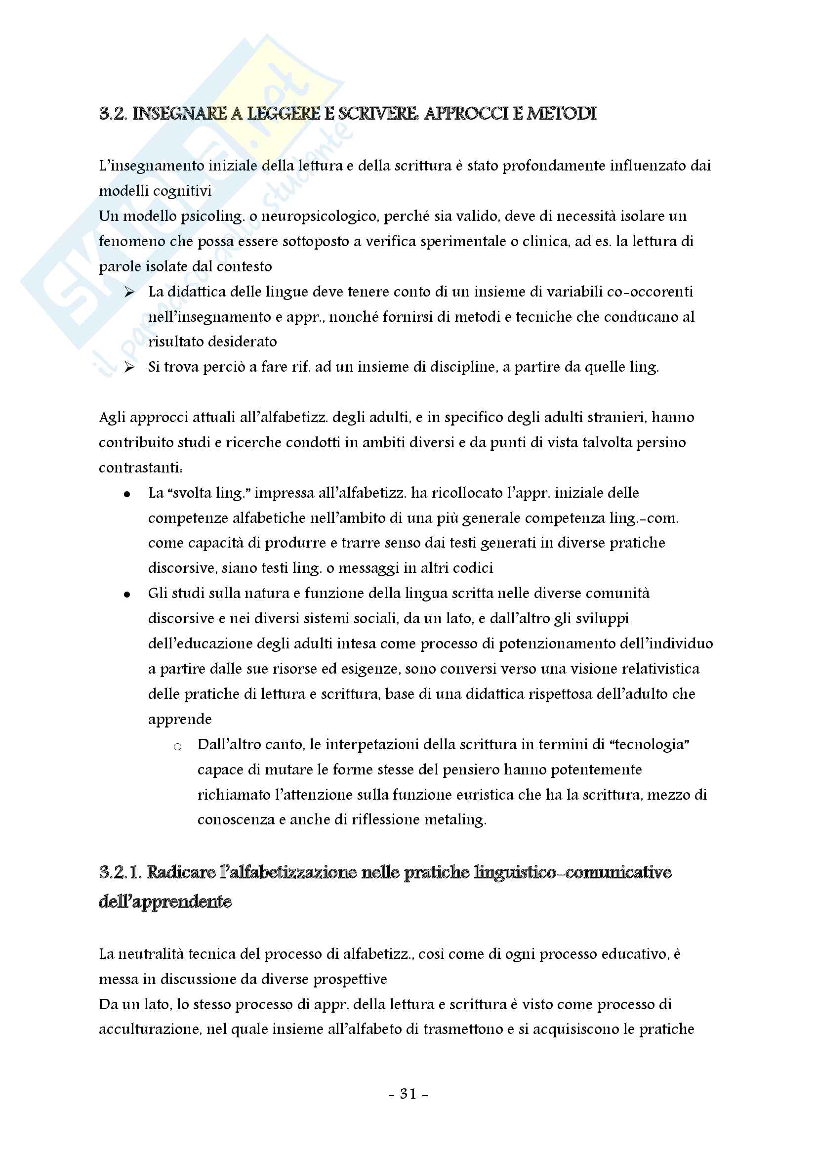 Riassunto esame Didattica dell'italiano per stranieri, prof. De Meo, libro consigliato Italiano L2 e alfabetizzazione in età adulta, Minuz Pag. 31