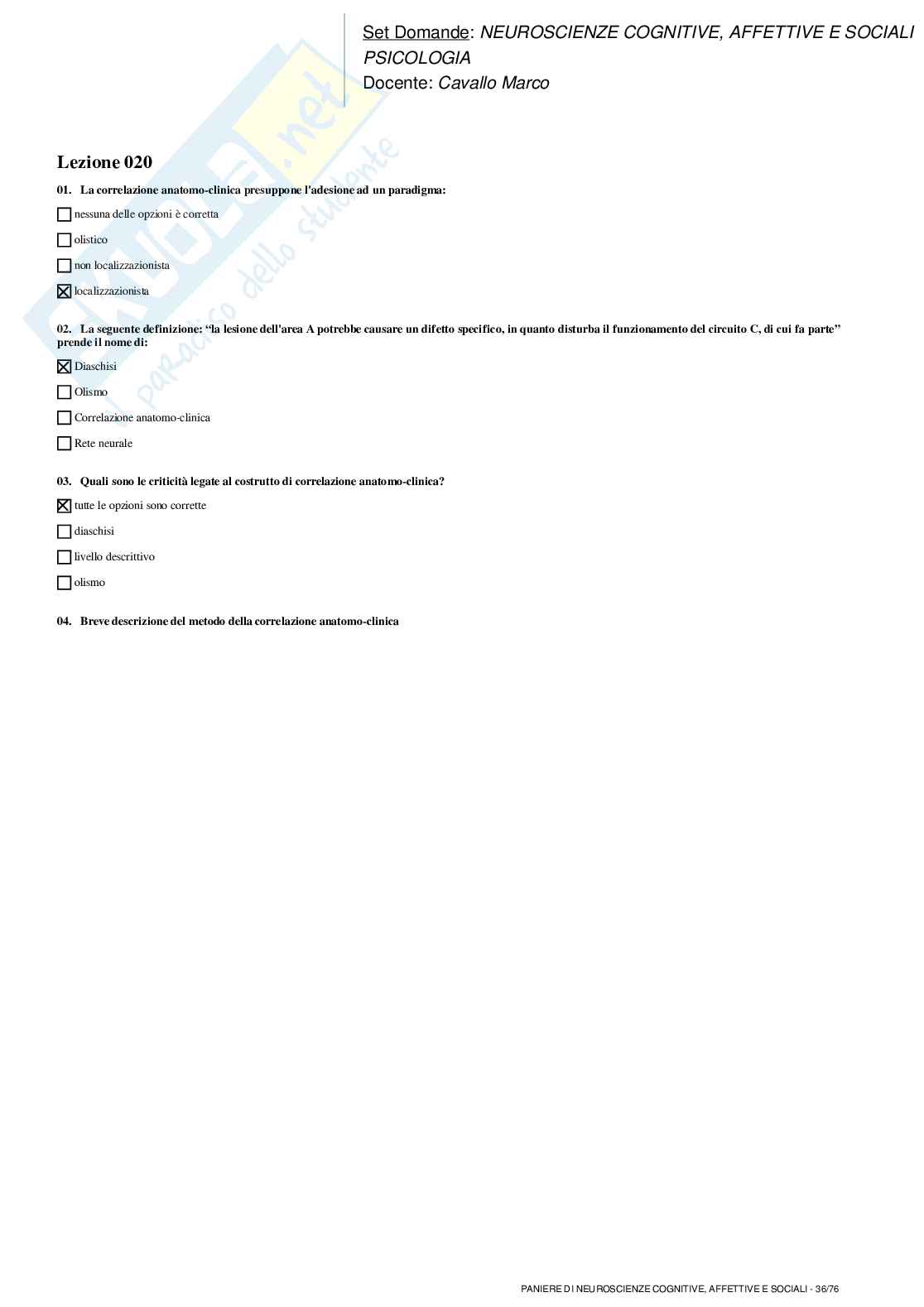 Neuroscienze cognitive, affettive e sociali Pag. 36