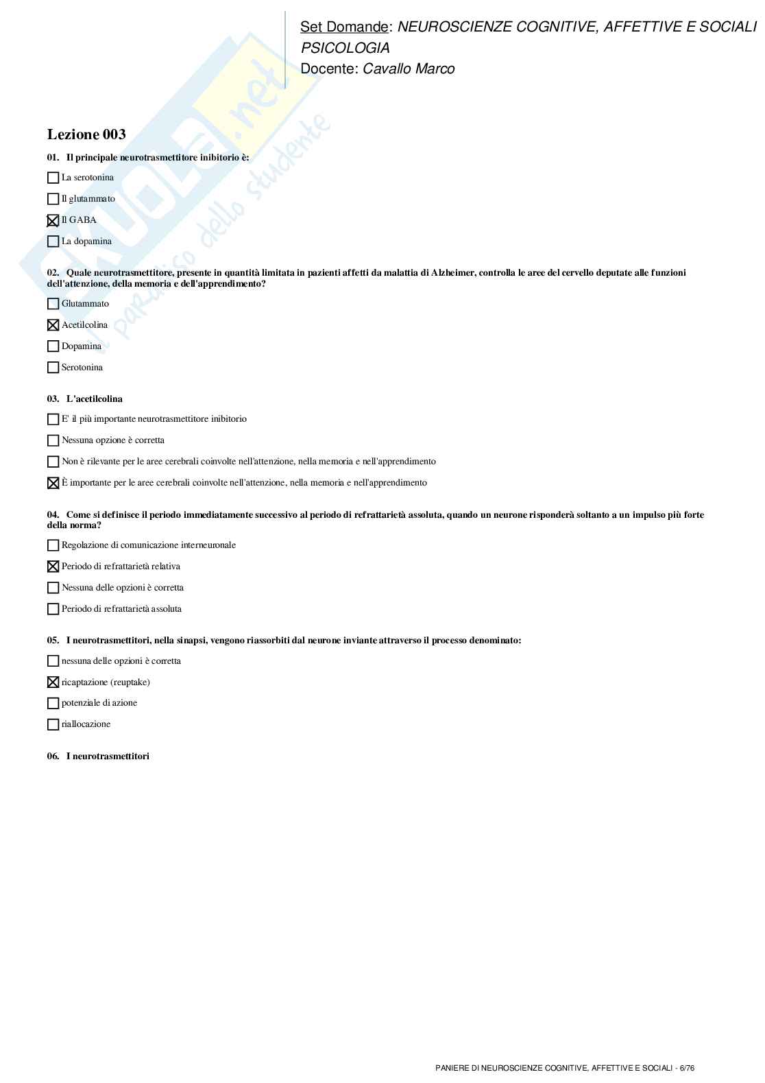 Neuroscienze cognitive, affettive e sociali Pag. 6
