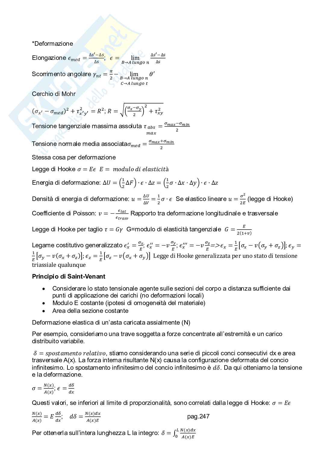 Schema della teoria per esame di Scienza delle costruzioni Pag. 1