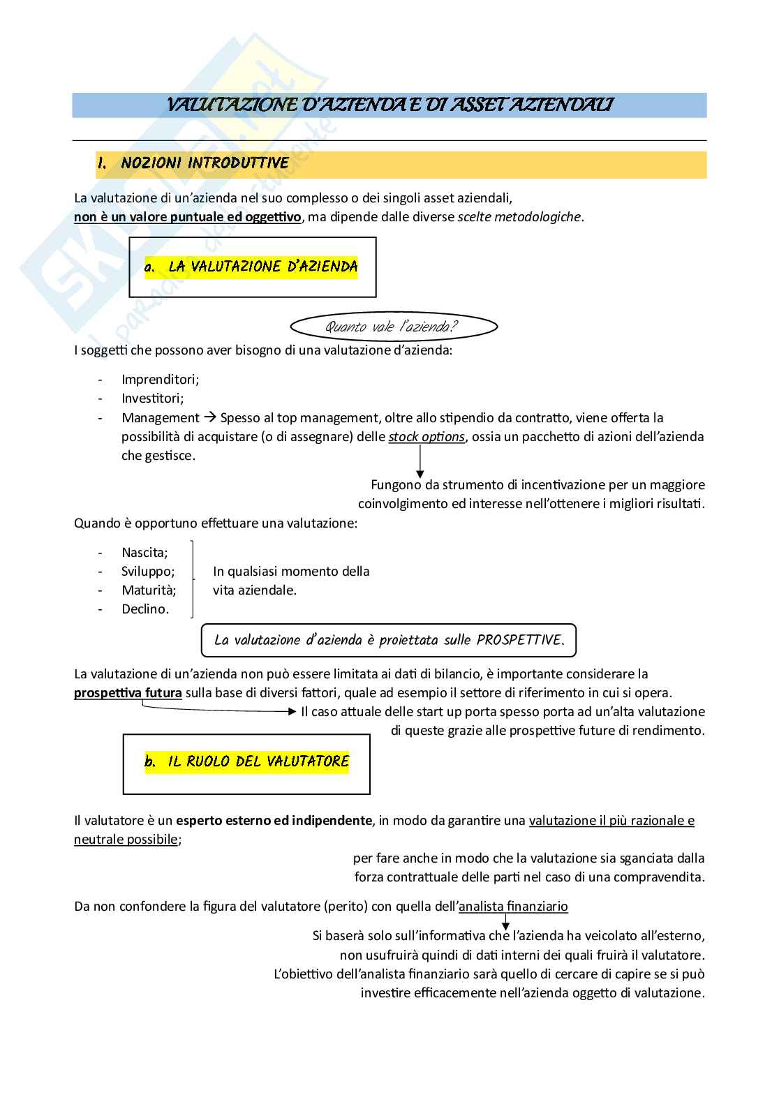 Valutazione d'azienda e di asset aziendali - Appunti Pag. 1