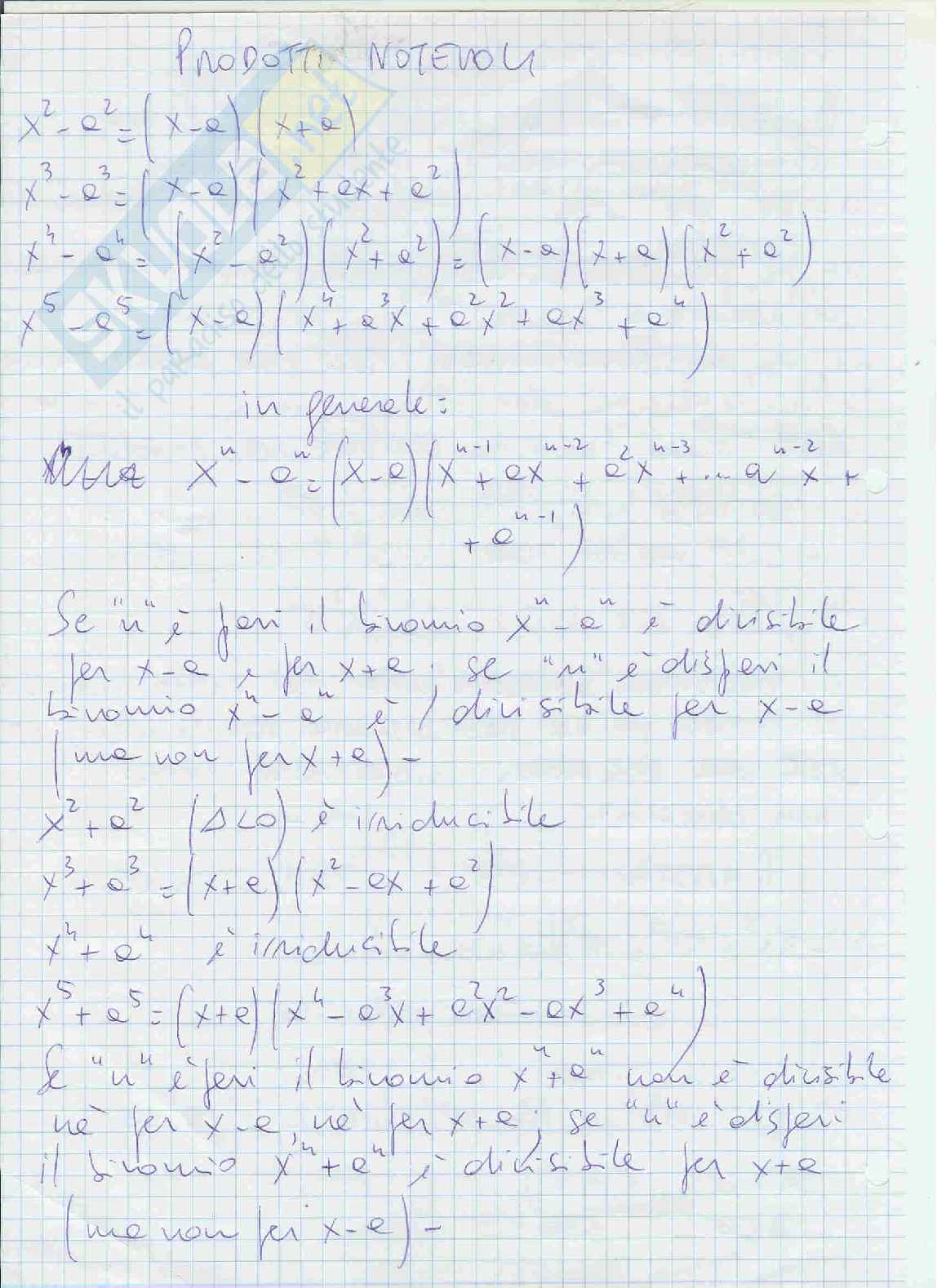 Richiami di algebra. Fattorizzazione dei polinomi. Applicazione alle disequazioni Pag. 2