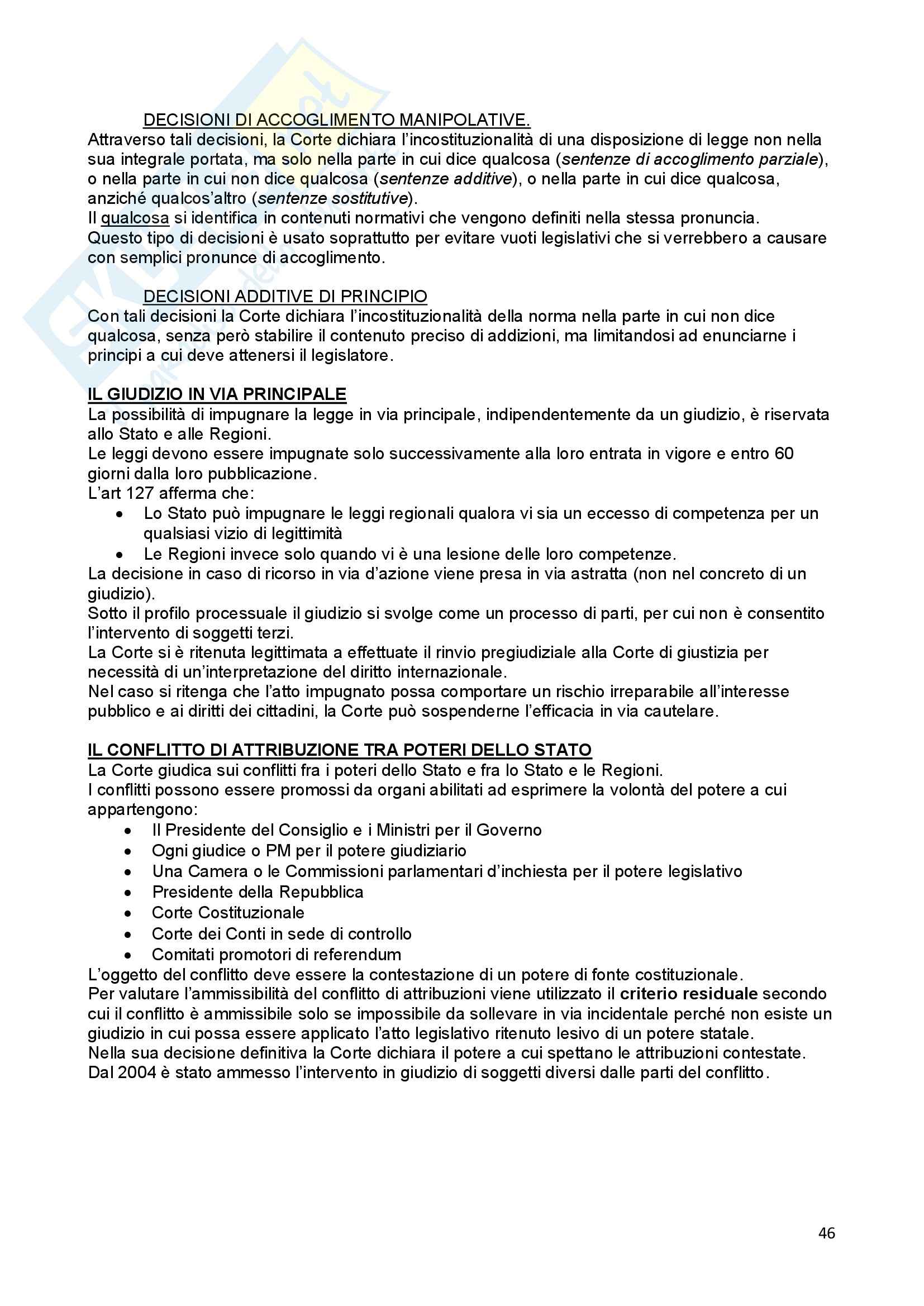 Riassunto esame Diritto Costituzionale, prof. Ferri, libro consigliato Compendio di Diritto Costituzionale,Onida e Pedrazza Gorlero Pag. 46