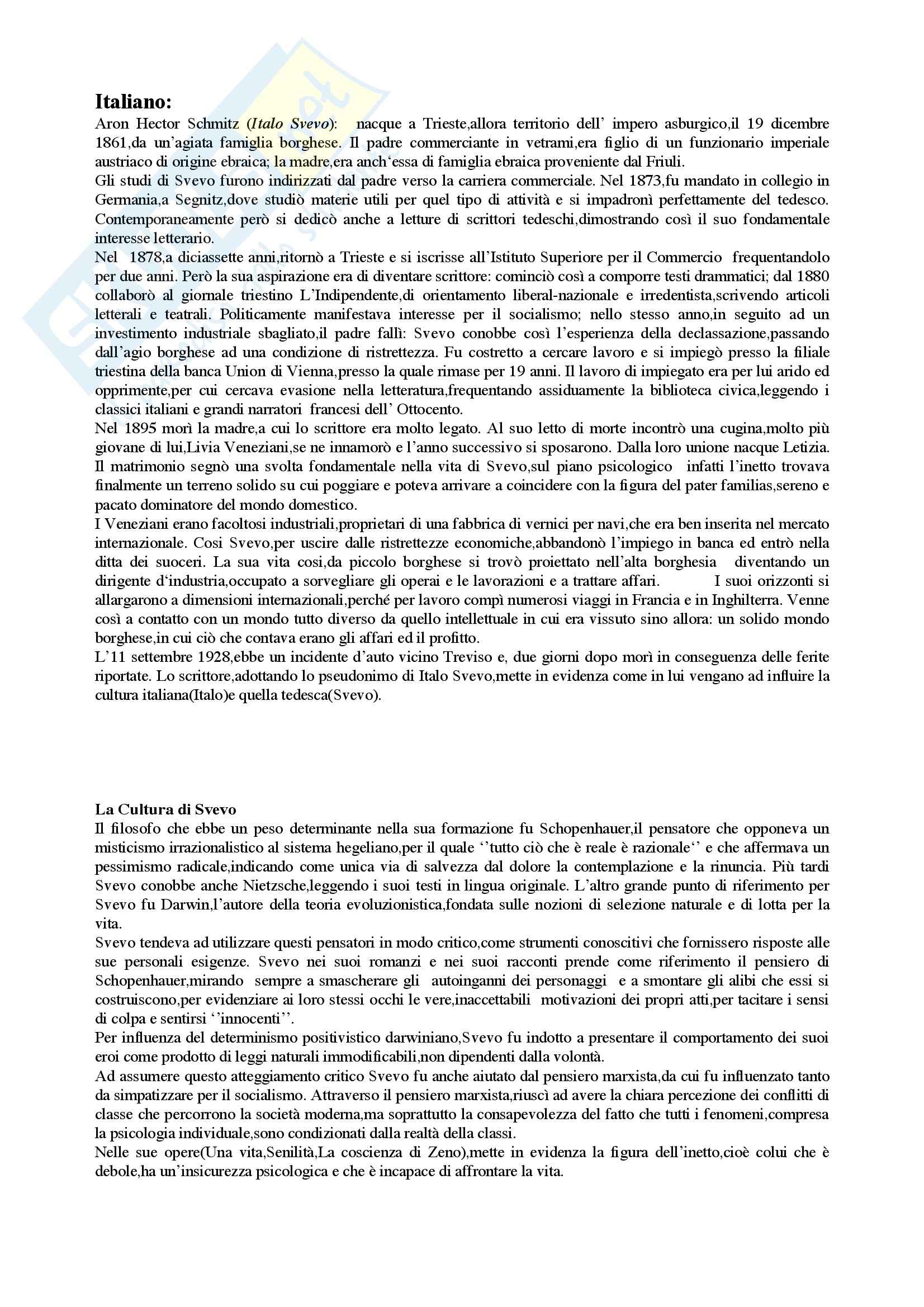 Italiano - biografia di Italo Svevo Pag. 1