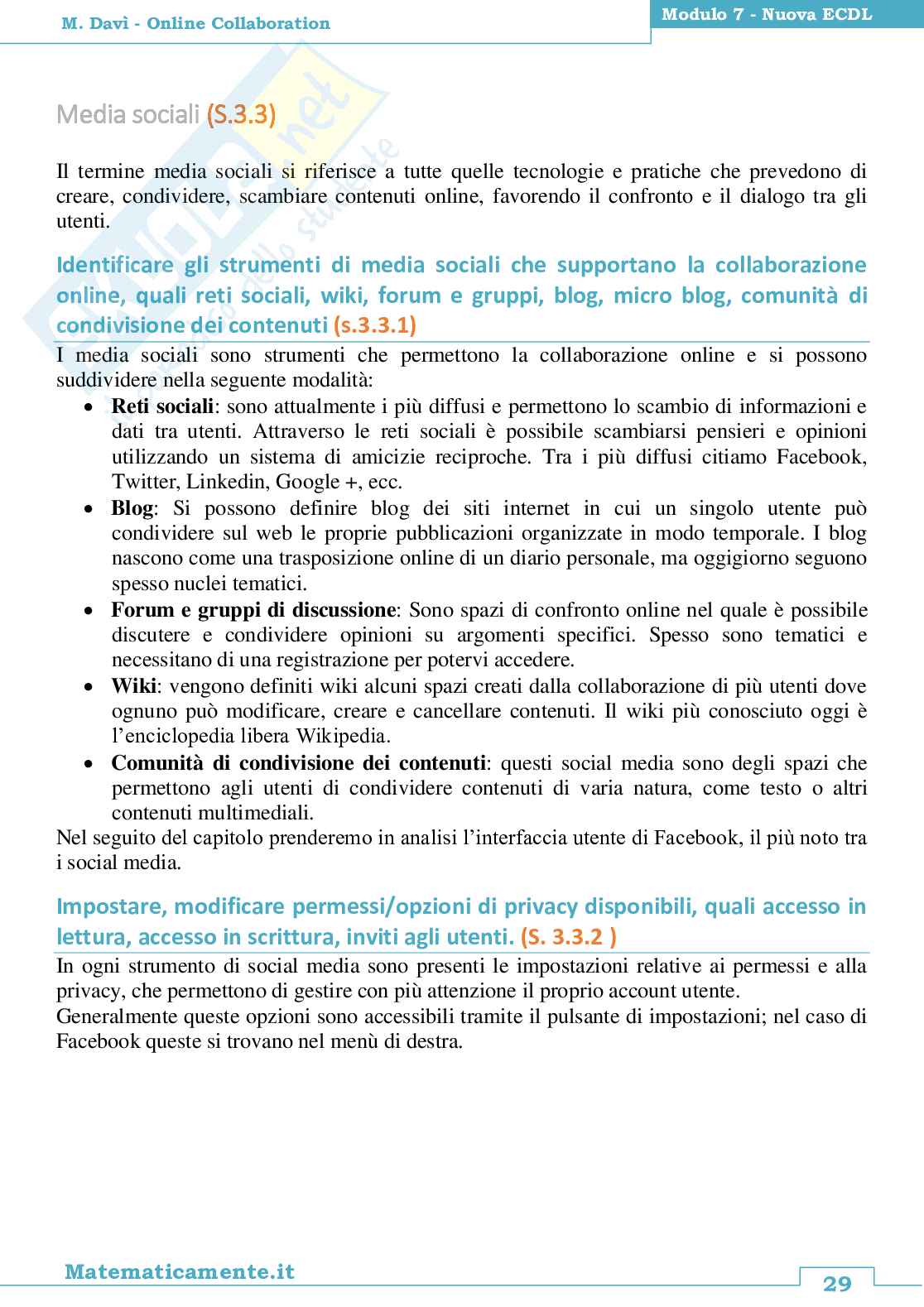 Nuova ECDL modulo 7: Online Collaboration Pag. 31