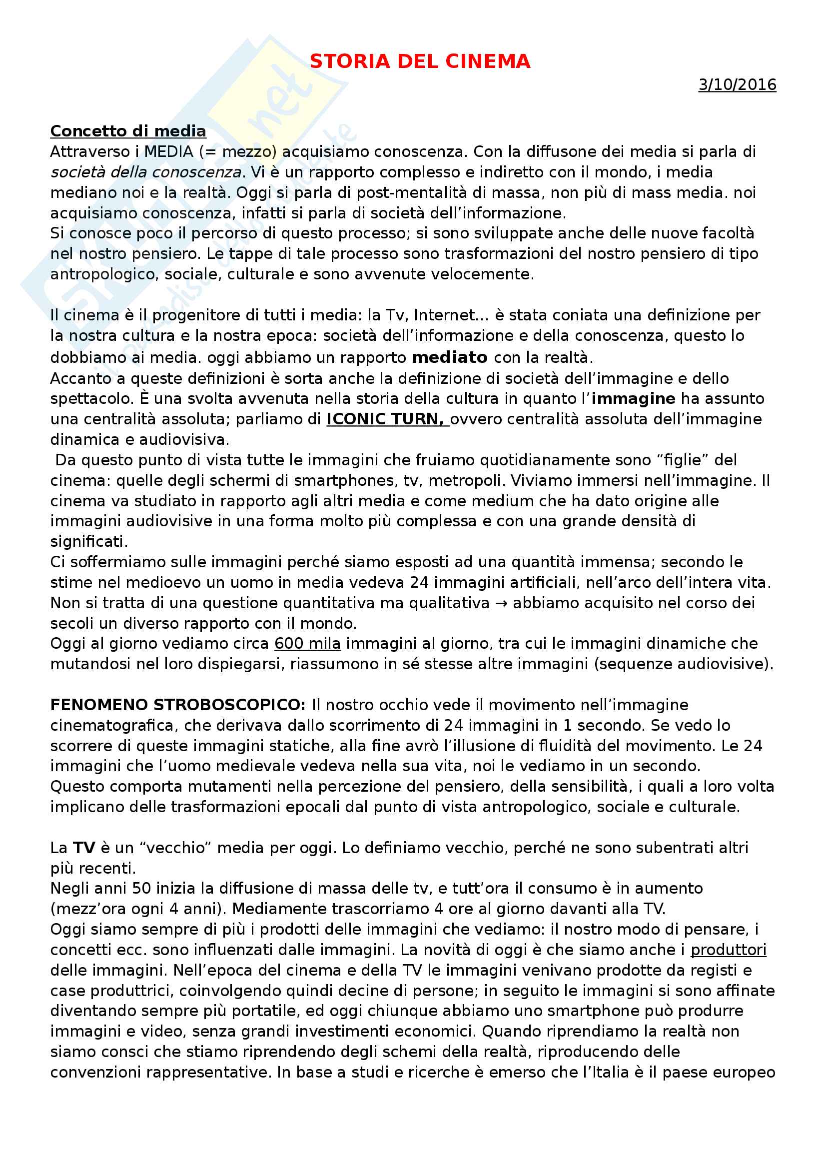 Storia del cinema, appunti lezione Pag. 1