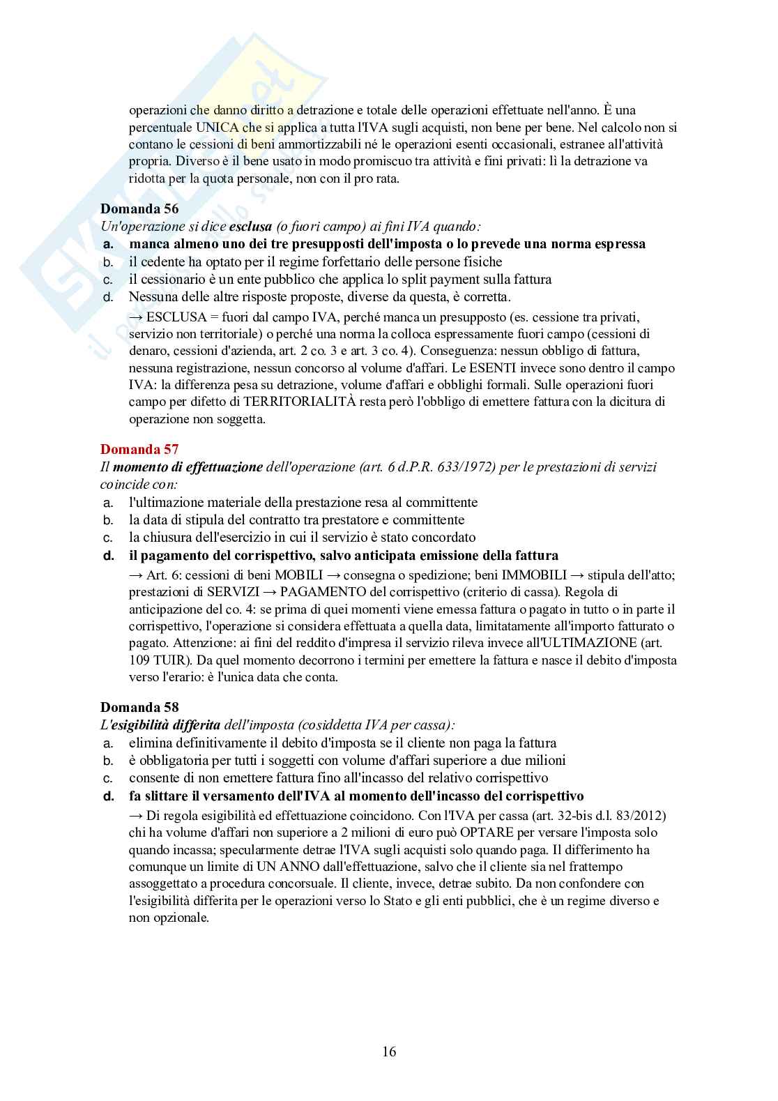 Diritto tributario – 100 crocette commentate (IRPEF, IRES, IVA, accertamento) Pag. 16