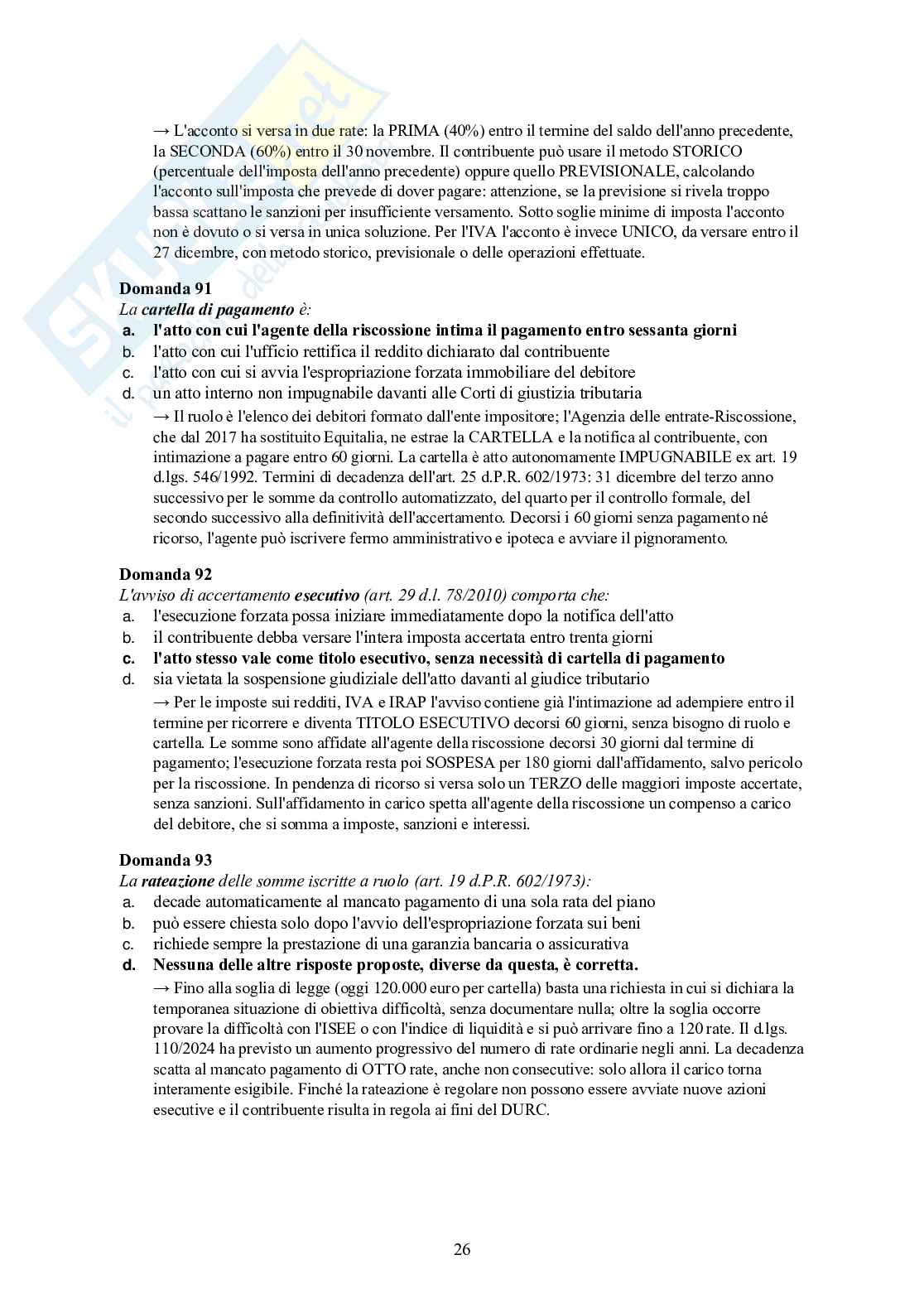 Diritto tributario – 100 crocette commentate (IRPEF, IRES, IVA, accertamento) Pag. 26