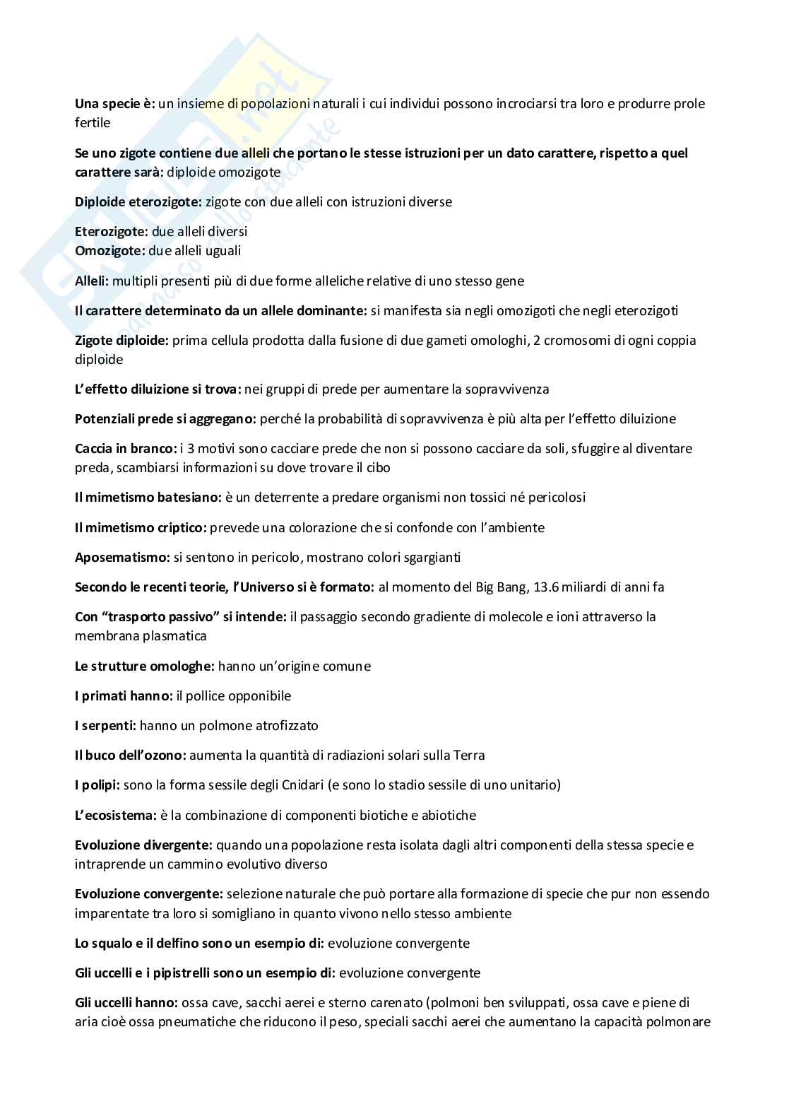 Biologia animale ed etologia (B024375) - Quiz, preparazione esame e ripasso | SFP Notes Vol.04 Pag. 1