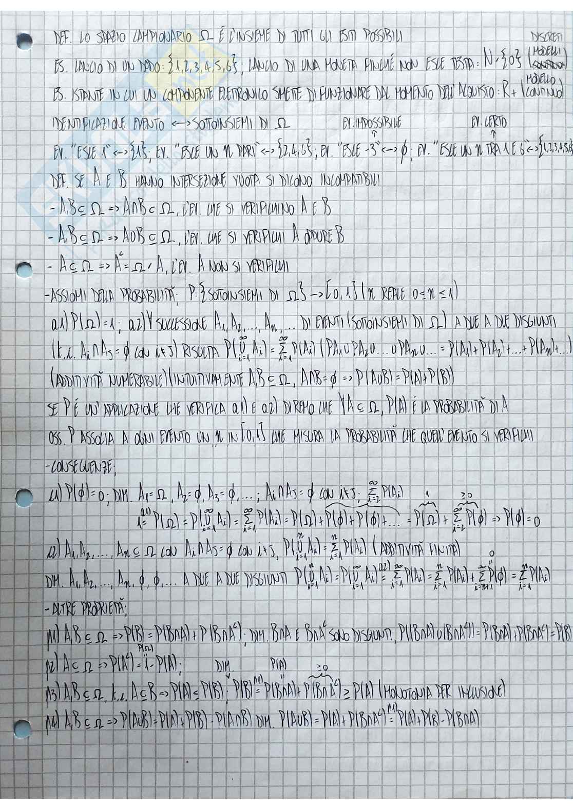 Elementi di calcolo delle probabilità - Appunti completi Pag. 1