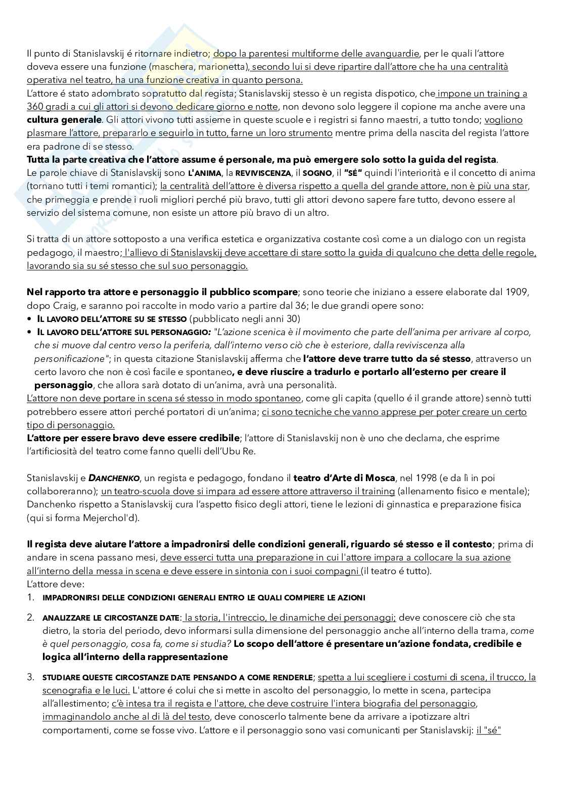Riassunto esame Culture e tradizioni dello spettacolo, Prof. Mazzoleni Elena, libro consigliato Il lavoro dell'attore su se stesso, Konstantin S. Stanislavskij Pag. 31
