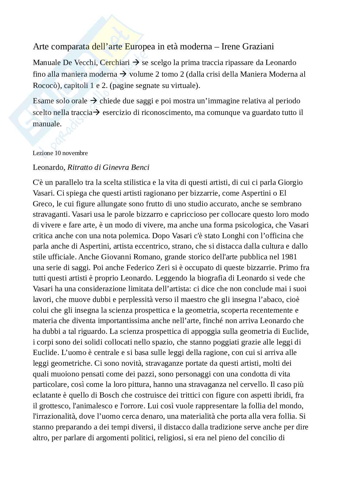 Appunti del corso di Storia comparata dell'arte europea in età moderna Pag. 1