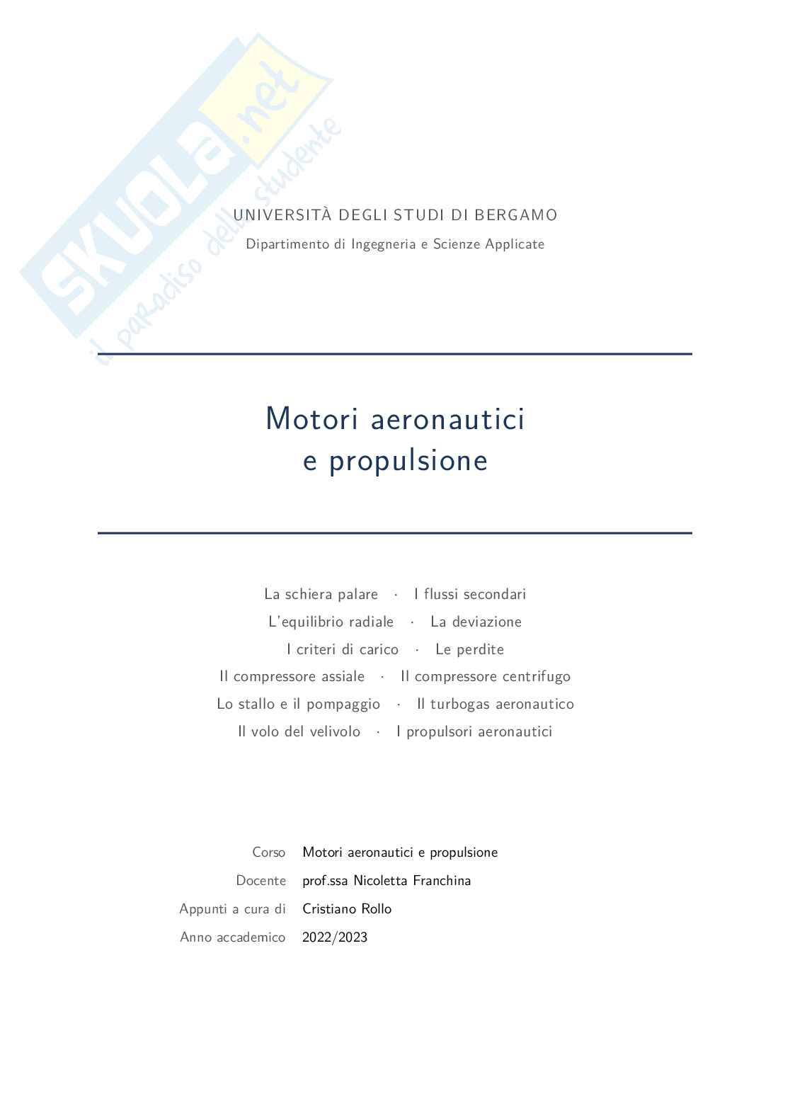 Appunti Motori aeronautici e propulsione Pag. 1