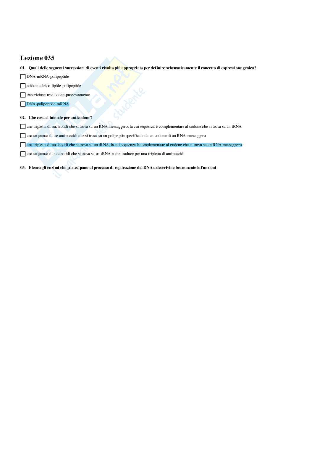 Paniere Fondamenti di biologia e chimica (2026) - Risposte multiple corrette Pag. 36