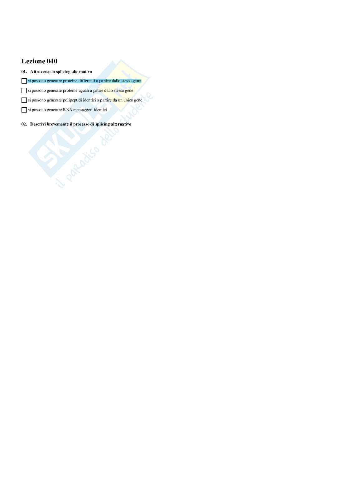 Paniere Fondamenti di biologia e chimica (2026) - Risposte multiple corrette Pag. 41