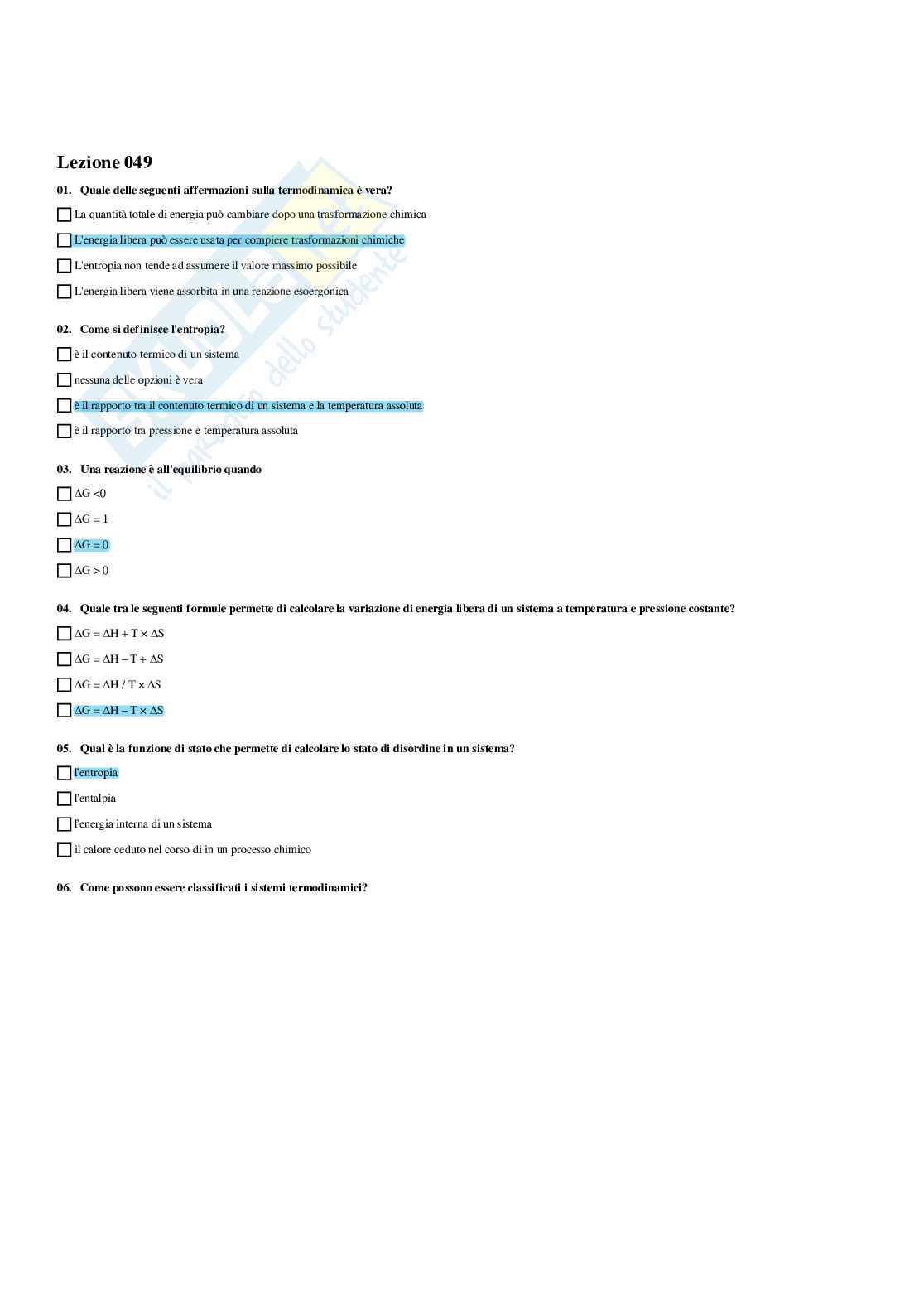 Paniere Fondamenti di biologia e chimica (2026) - Risposte multiple corrette Pag. 51