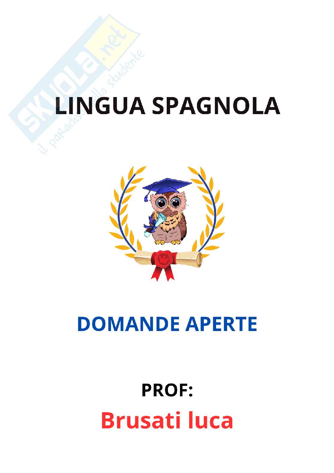 Paniere Lingua spagnola  - Risposte aperte - aggiornato (2026) Pag. 1