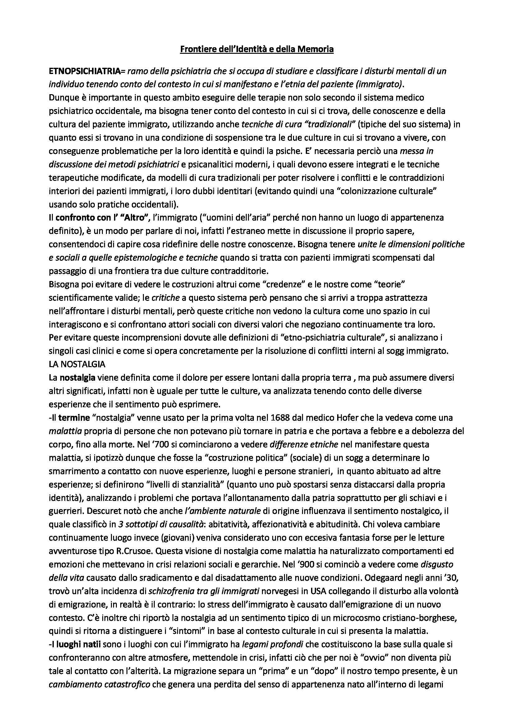 Riassunto esame Antropologia Culturale, prof. Beneduce, libro consigliato Frontiere dell'Identità e della Memoria Pag. 1