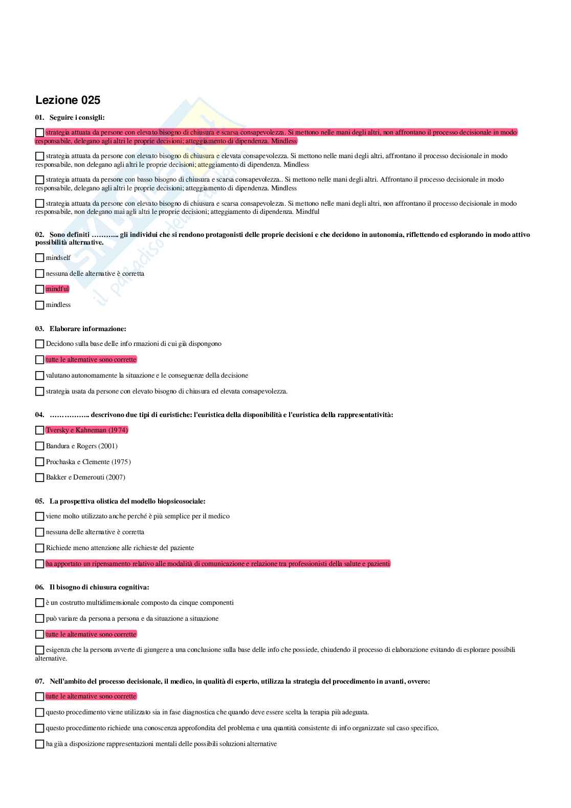 Paniere Psicologia della salute - Risposte multiple - aggiornato (2026) Pag. 26