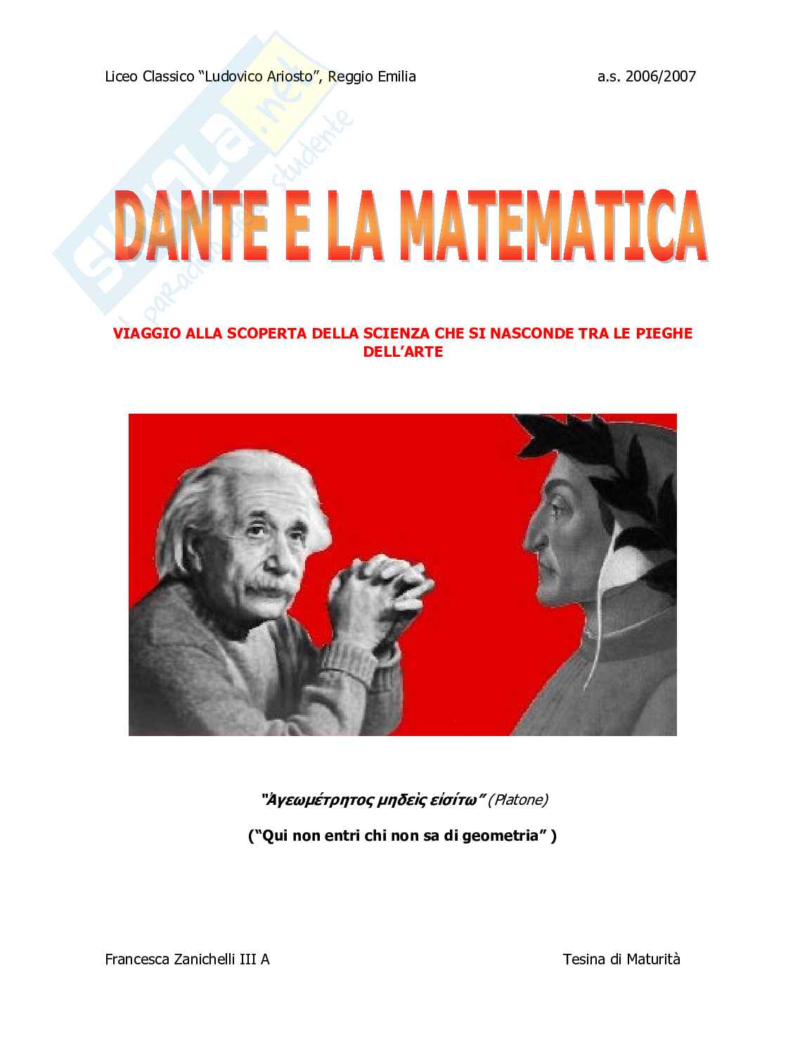 Dante e la Matematica. Viaggio alla scoperta della scienza che si nasconde tra le pieghe dell'arte Pag. 1