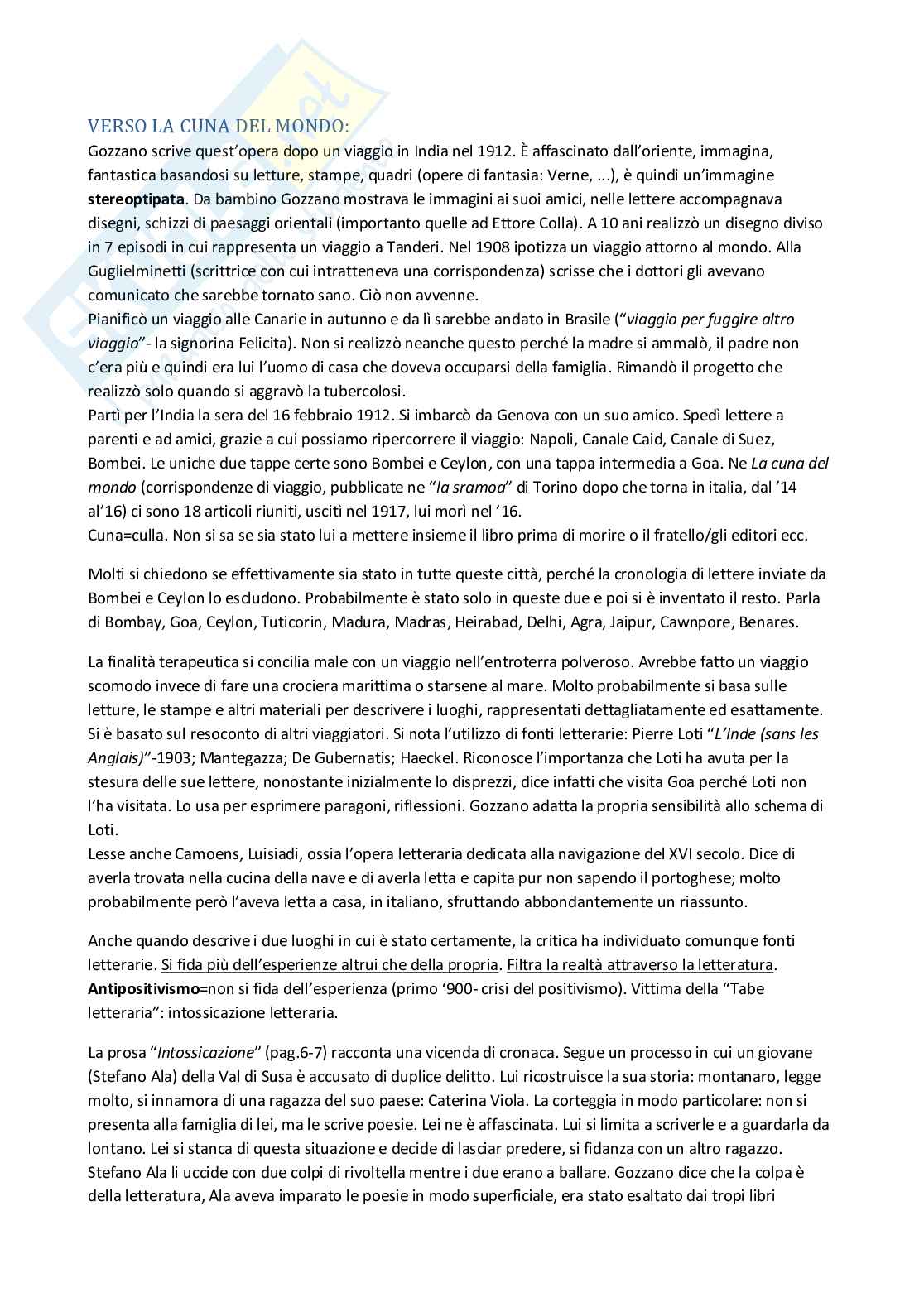 Cultura italiana contemporanea - Verso la cuna del mondo, di Guido Gozzano Pag. 1