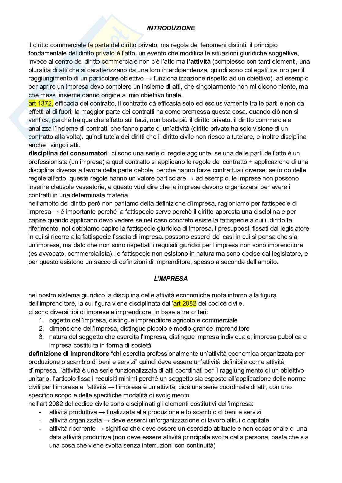 Riassunto esame Diritto commerciale, Prof. Restelli Enrico, libro consigliato Diritto commerciale , Campobasso Pag. 1
