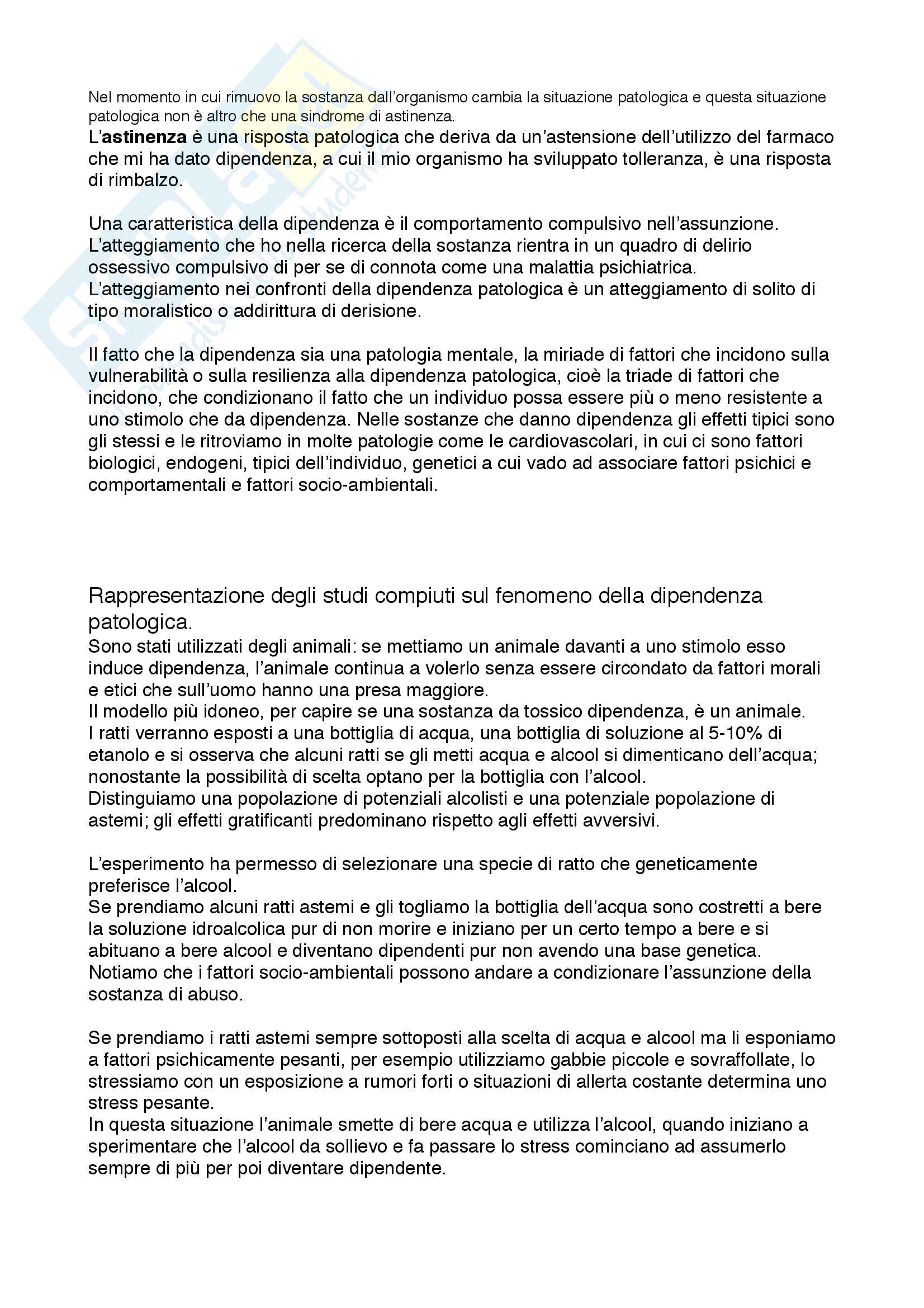 Dipendenze patologiche e farmacologia delle sostanze d'abuso Pag. 2