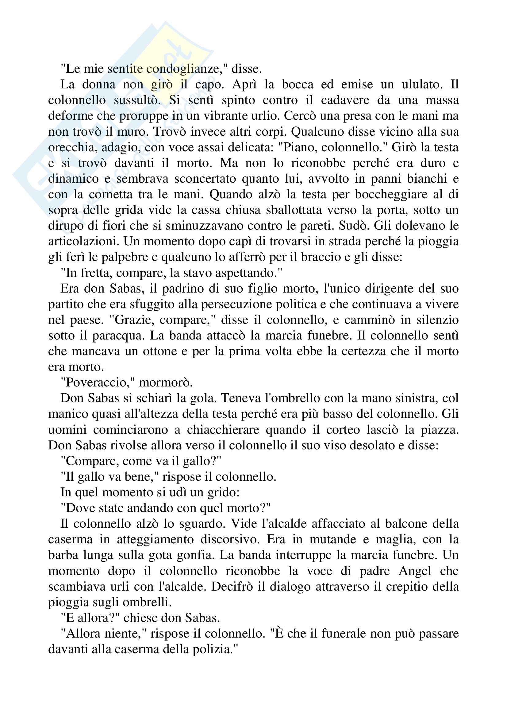Riassunto esame Lingua Spagnola, prof. Gomez, libro consigliato Nessuno scrive al colonnello, Gabriel Garcà­a Marquez Pag. 11
