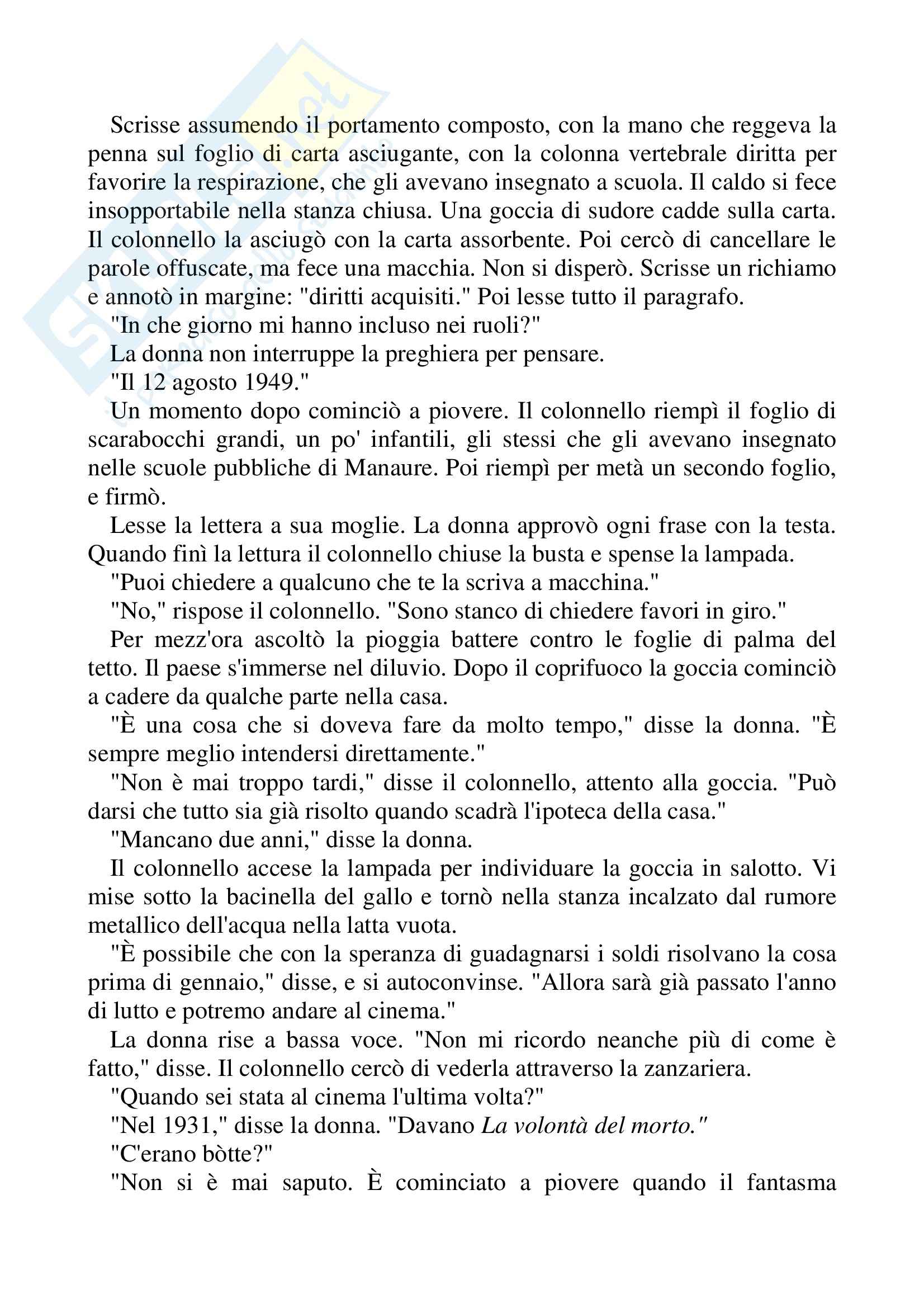 Riassunto esame Lingua Spagnola, prof. Gomez, libro consigliato Nessuno scrive al colonnello, Gabriel Garcà­a Marquez Pag. 26