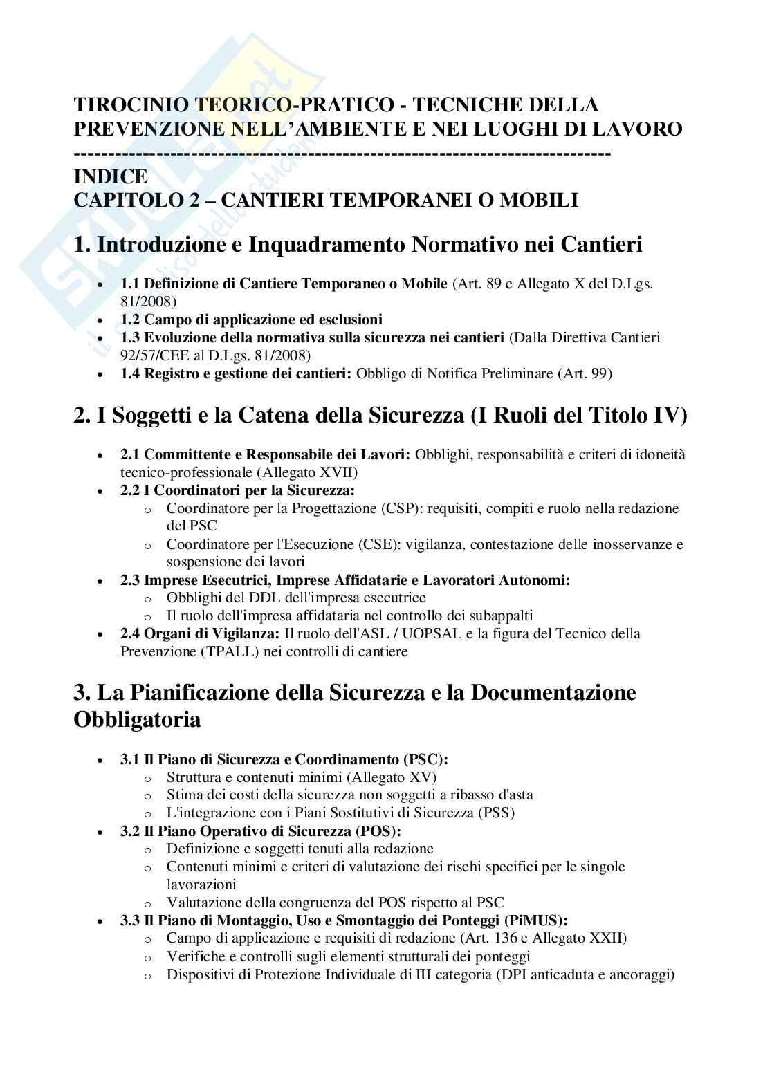 Tirocinio 2 - Cantieri temporanei e mobili Pag. 1
