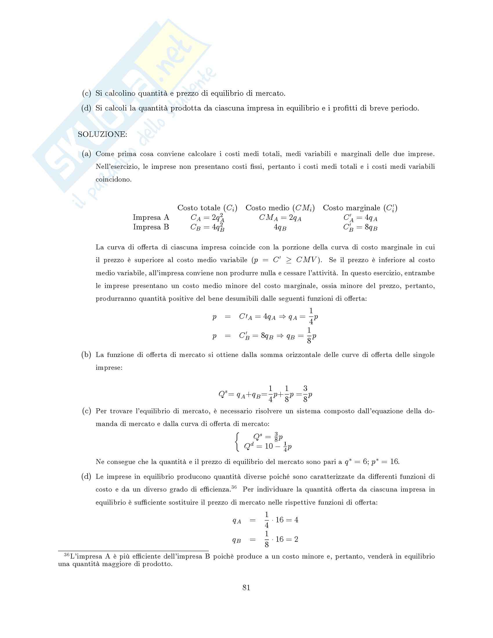 Eserciziario di Microeconomia (con esercizi svolti e spiegazione) Pag. 81