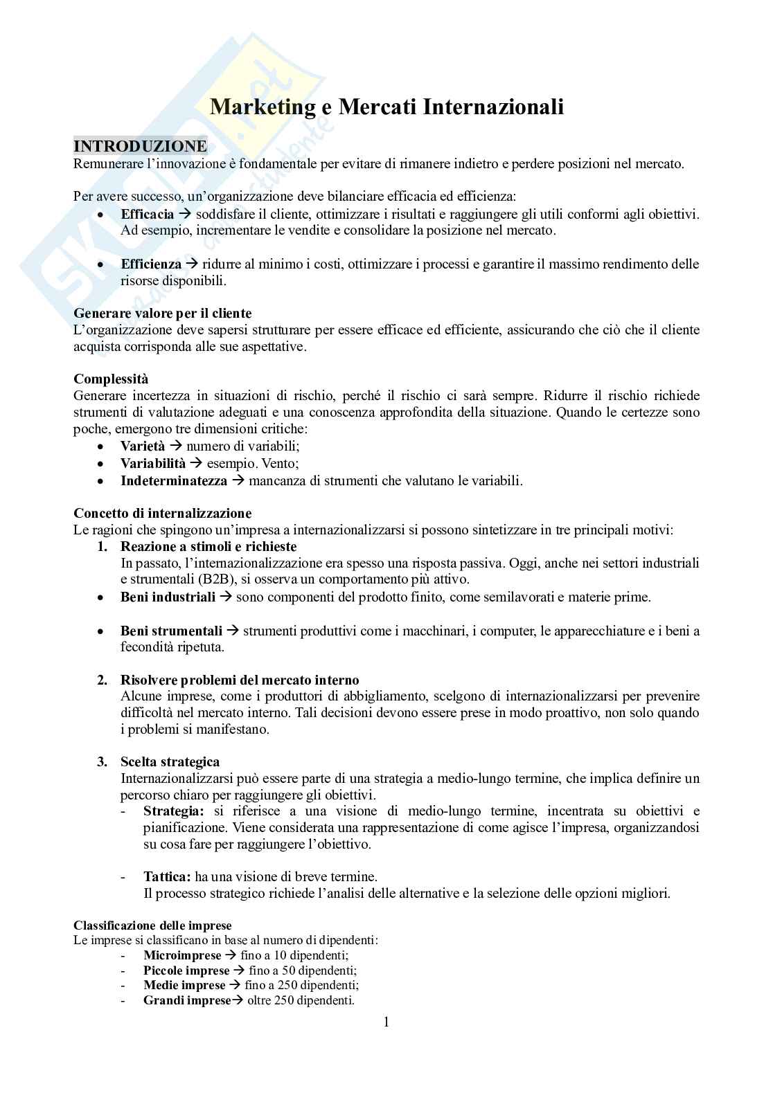 Appunti di Marketing e mercati internazionali Pag. 1
