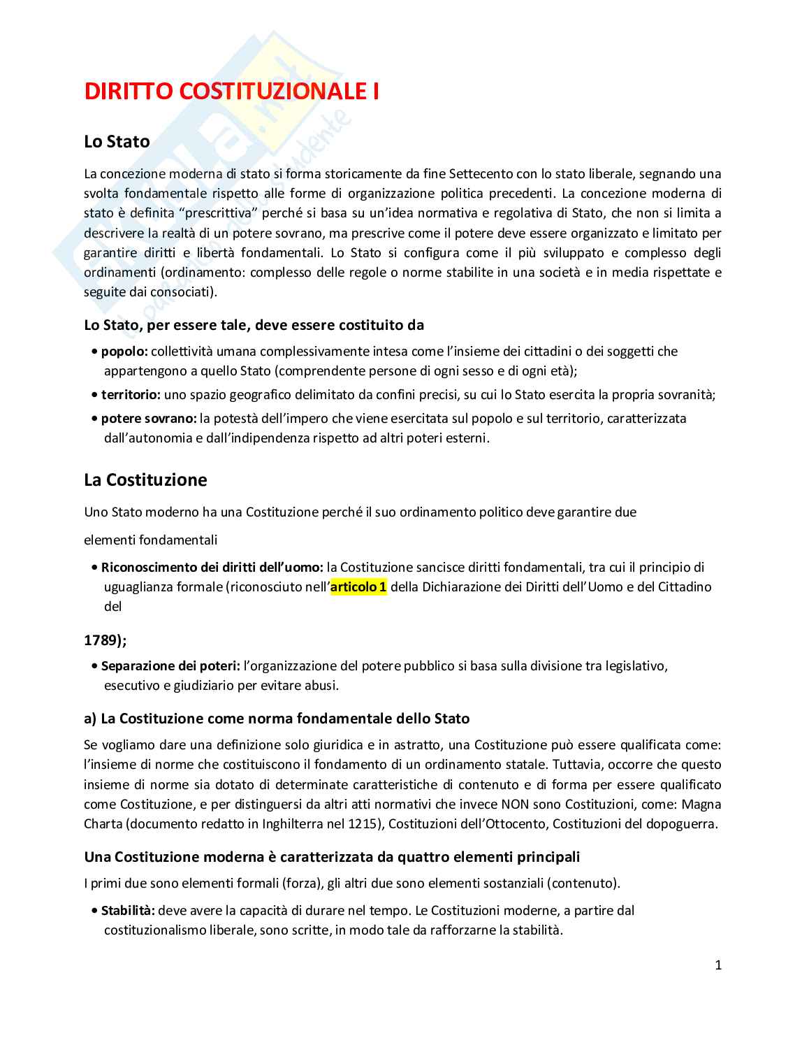 Riassunto esame Diritto costituzionale, Prof. Randazzo Barbara, libro consigliato Diritto costituzionale , Pisaneschi Pag. 1